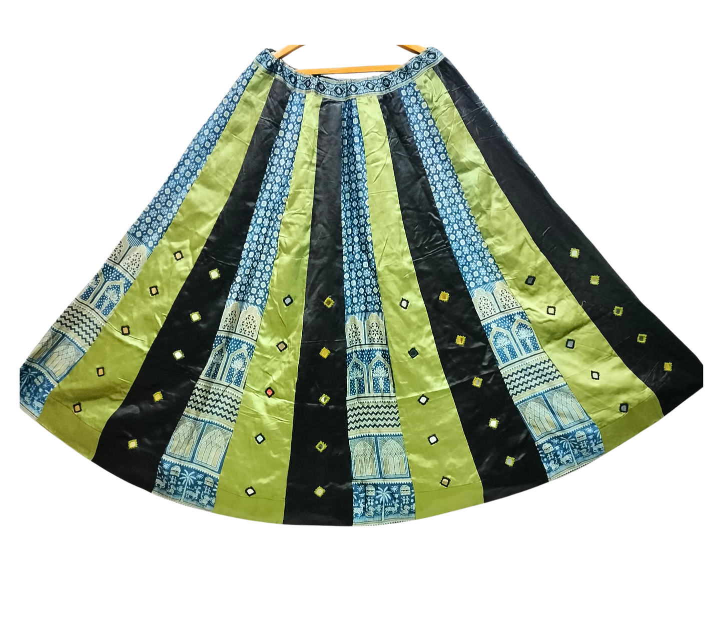 Indian Mirror Work Silk Lehenga Skirt