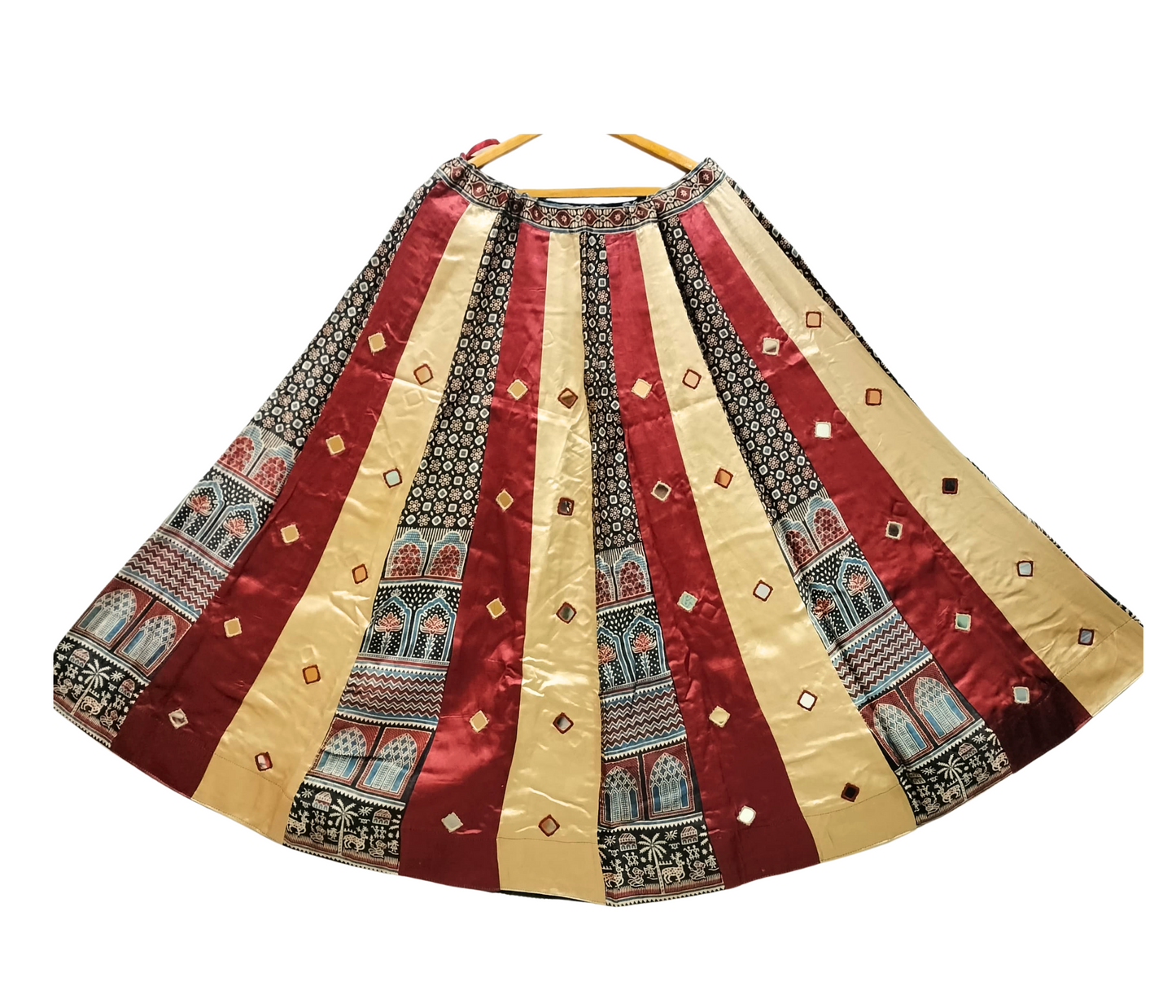 Indian Mirror Work Silk Lehenga Skirt