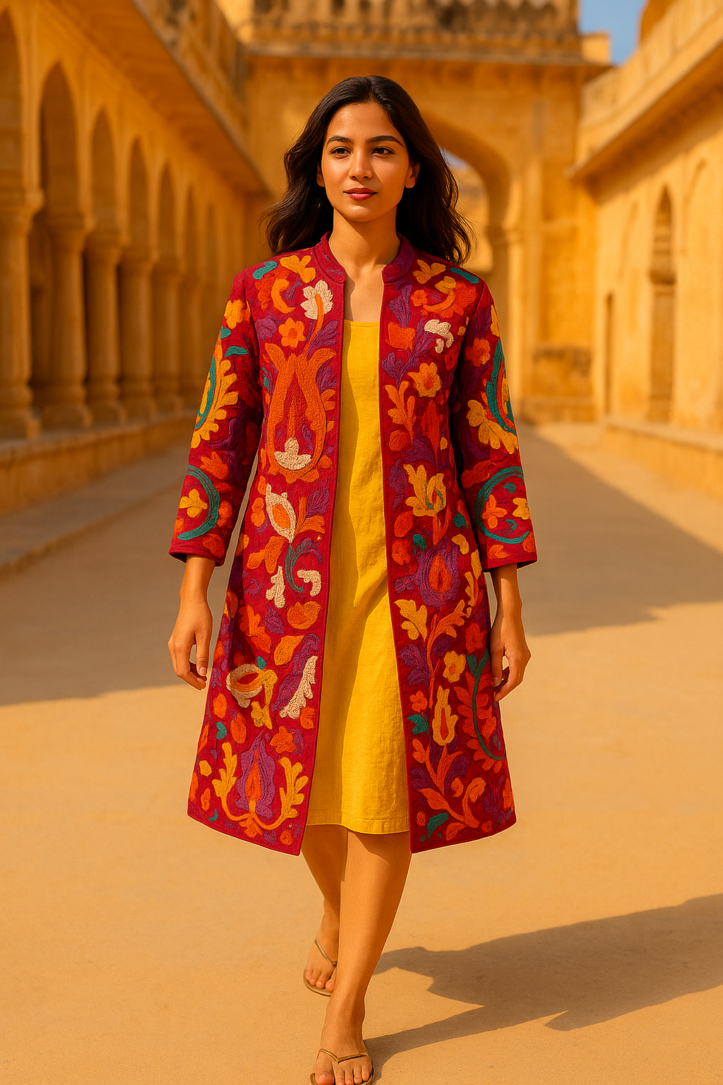 Maroon Cotton Long Coat, Full Sleeves Jackets for Women