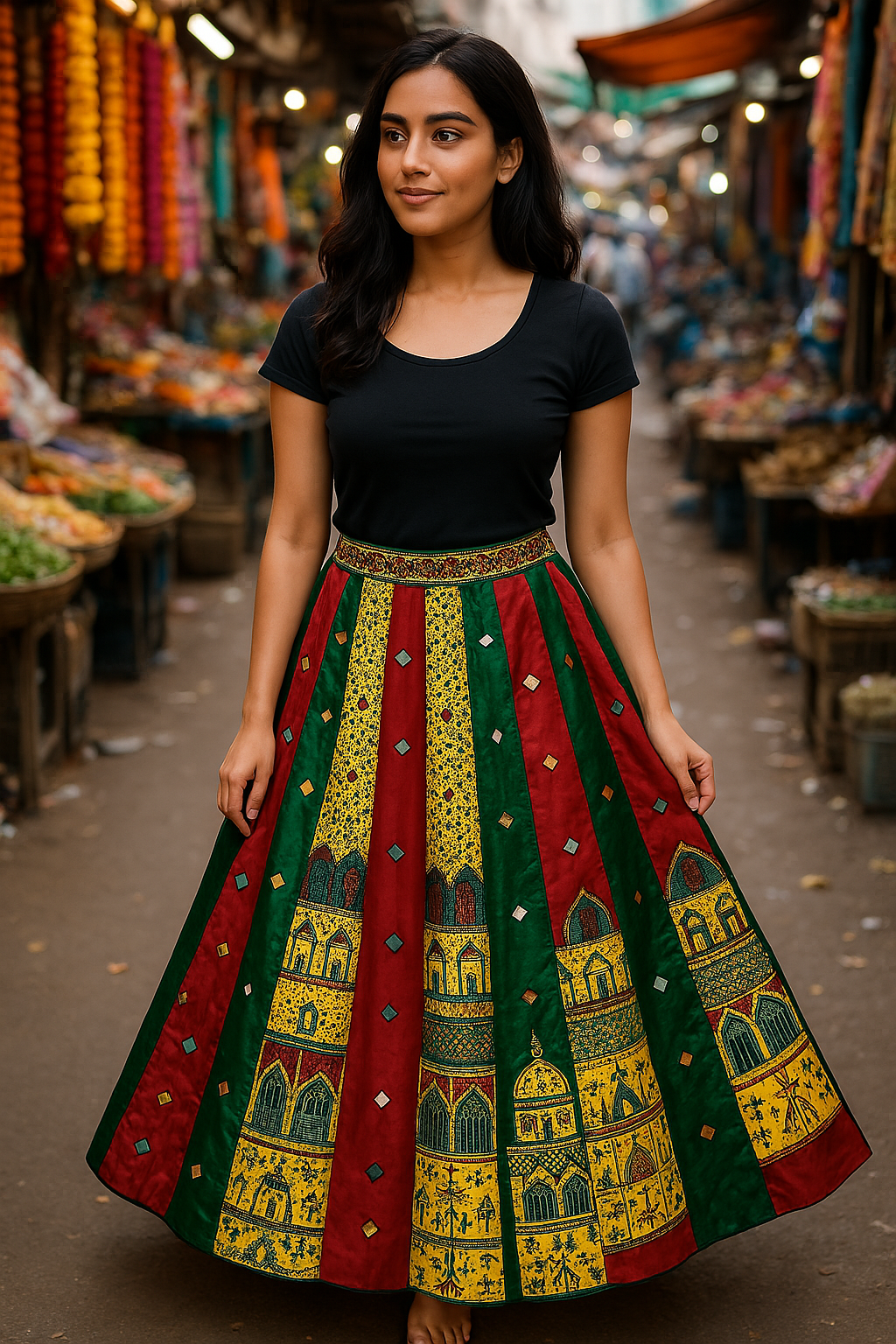 Indian Mirror Work Silk Lehenga Skirt