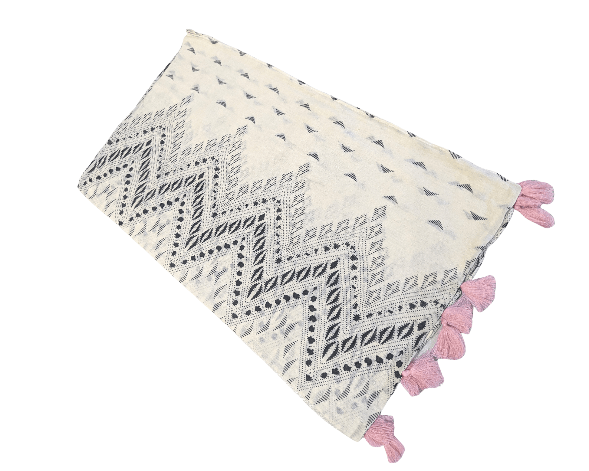 Beige-Ikat-Cotton-Scarf | Pink-Tassels-3
