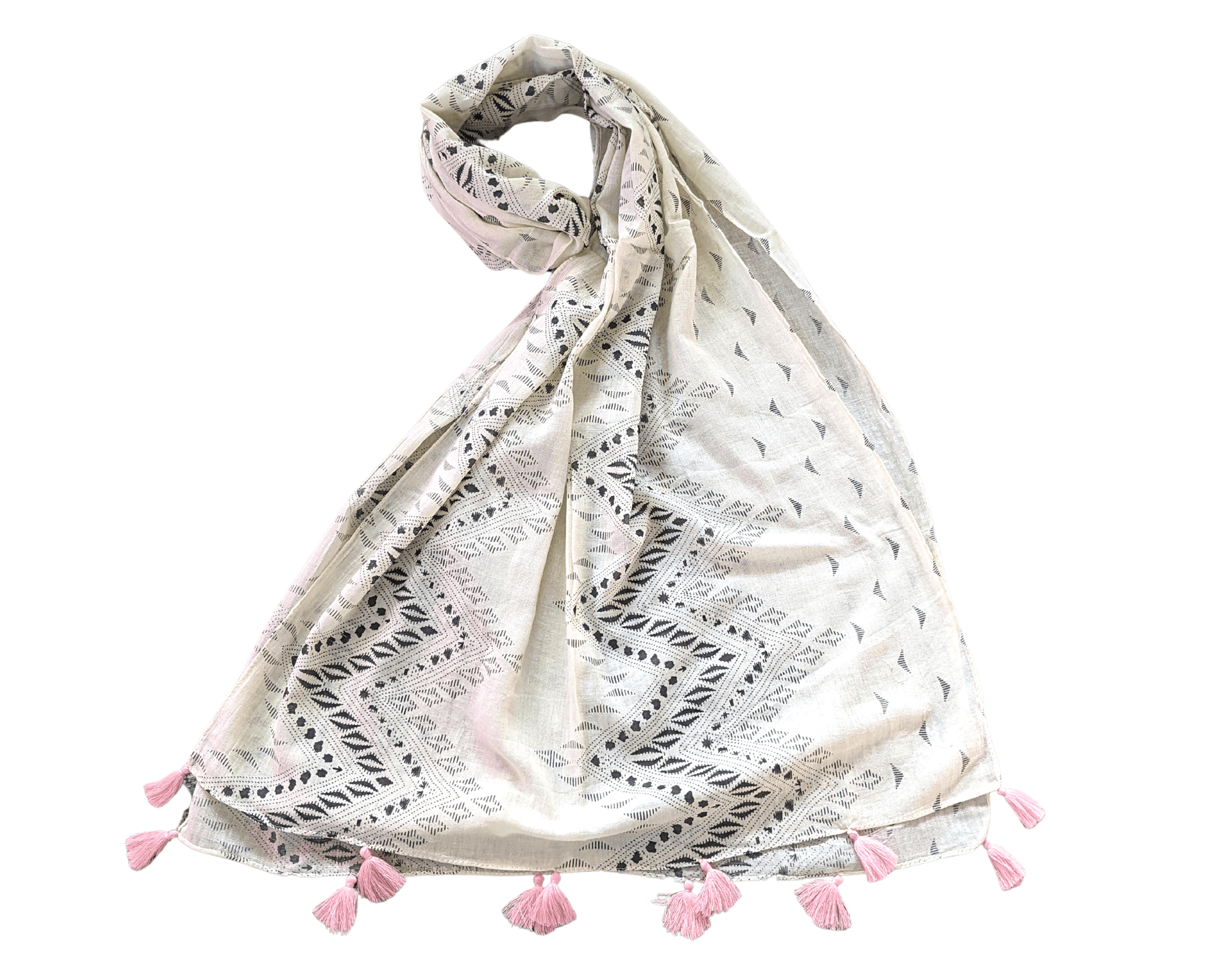 Beige-Ikat-Cotton-Scarf | Pink-Tassels-2