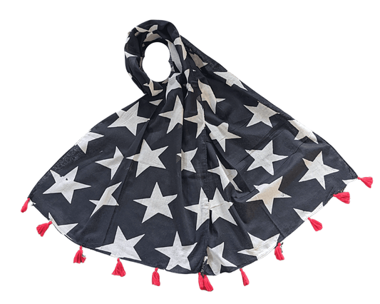 Black-With-White-Stars-Cotton-Scarf-1