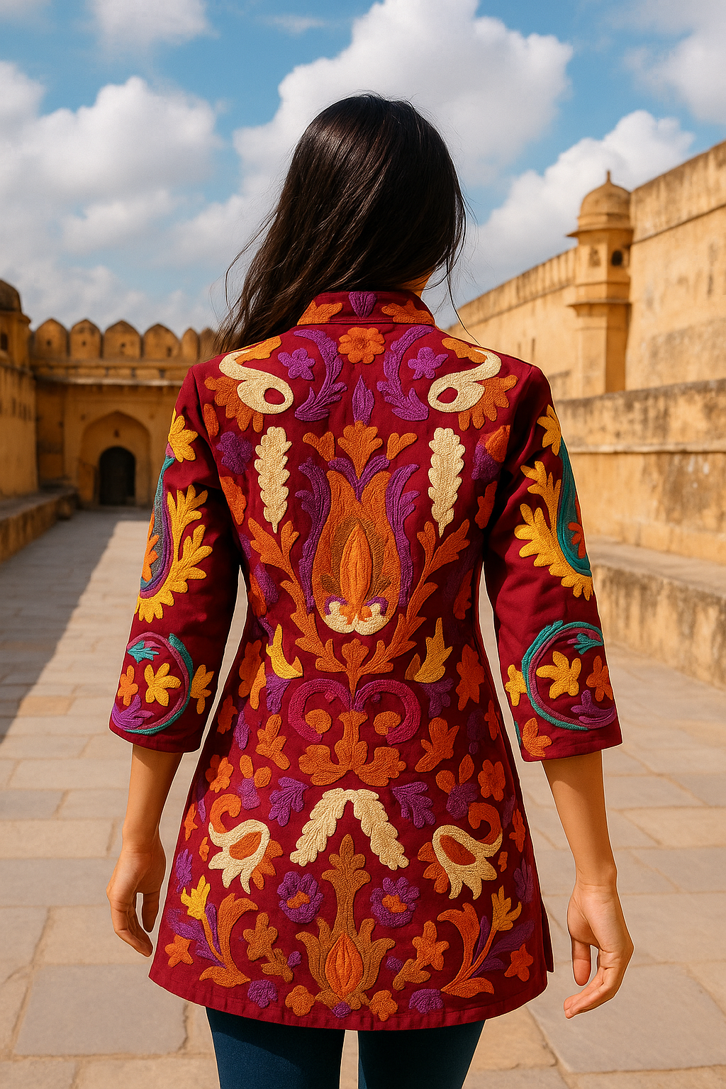 Maroon Cotton Long Coat, Full Sleeves Jackets for Women