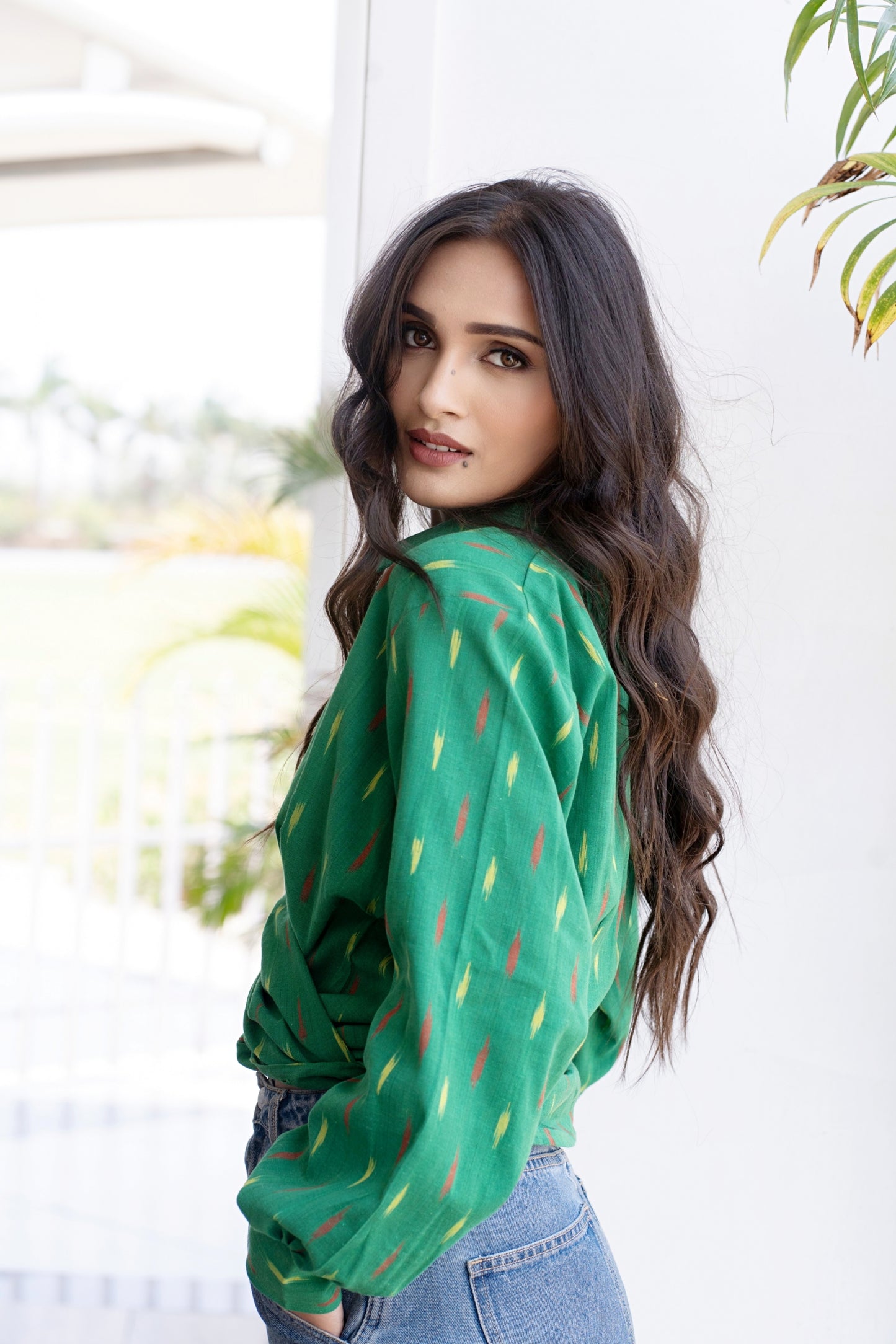 Women Button Down Shirt Long Sleeves For Summer - Green