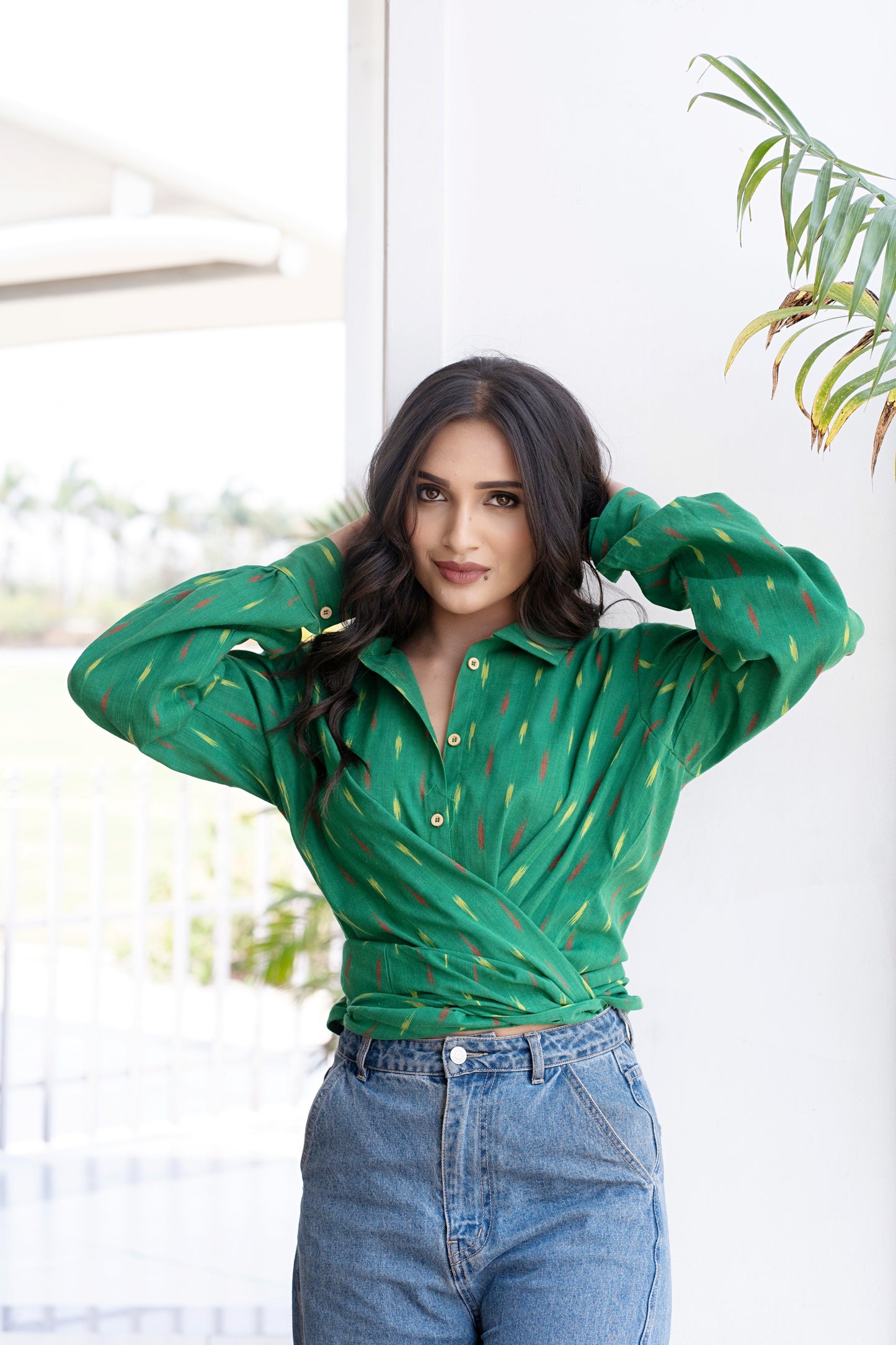 Women Button Down Shirt Long Sleeves For Summer - Green