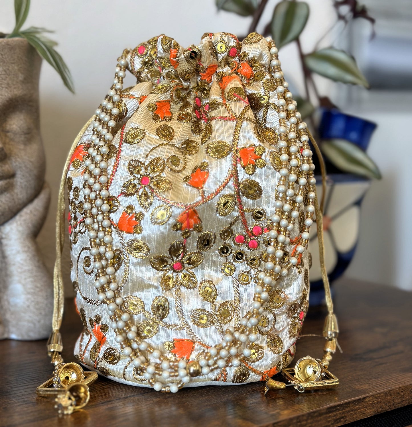 Silk Potli Drawstring Bucket Bag - Craft Bazaar