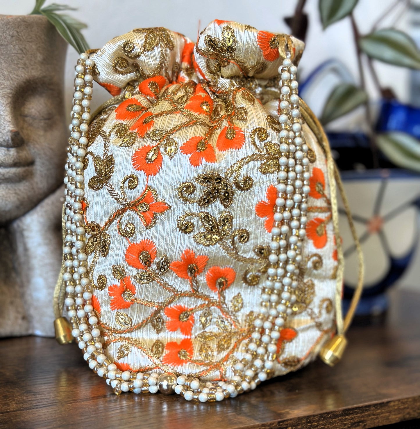 Silk Potli Drawstring Bucket Bag - Craft Bazaar