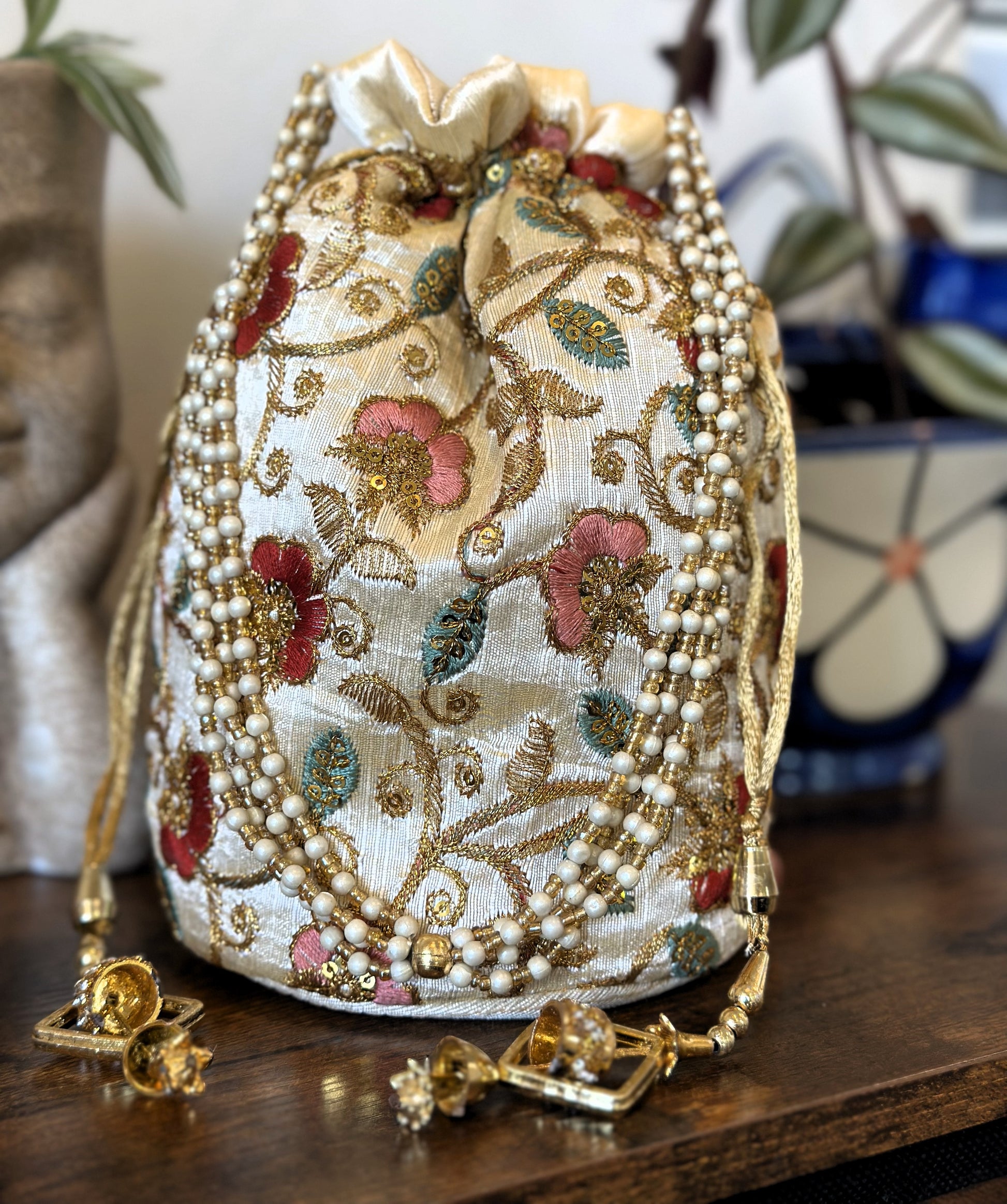 Silk Potli Drawstring Bucket Bag - Craft Bazaar