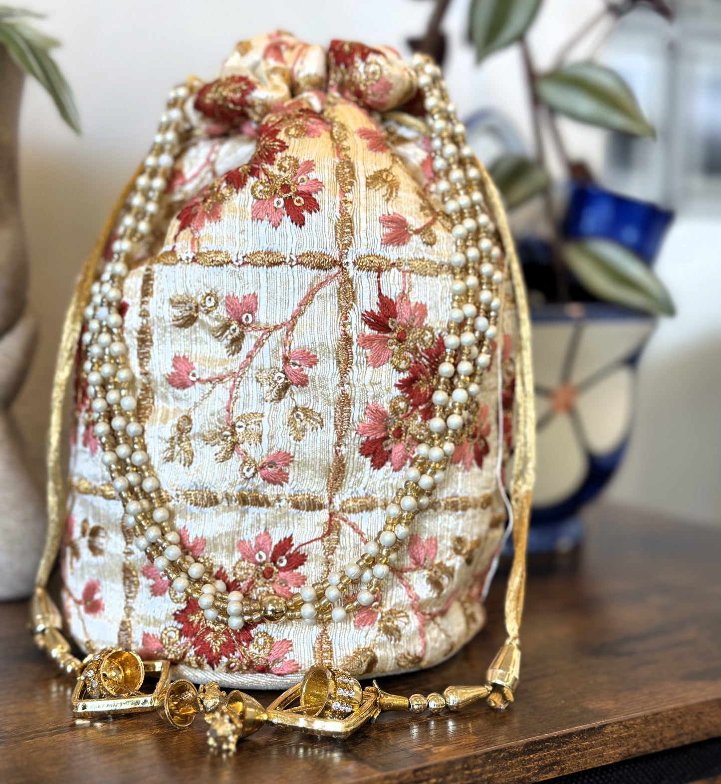 Silk Potli Drawstring Bucket Bag - Craft Bazaar