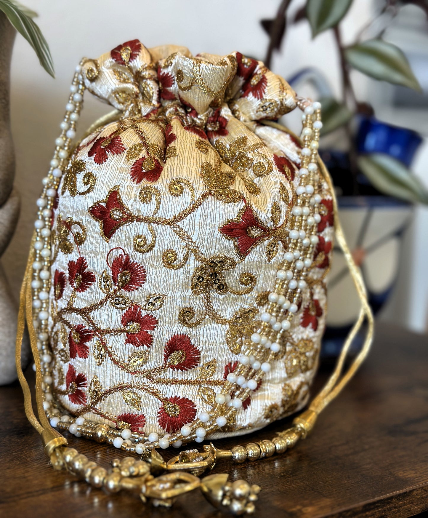 Silk Potli Drawstring Bucket Bag - Craft Bazaar