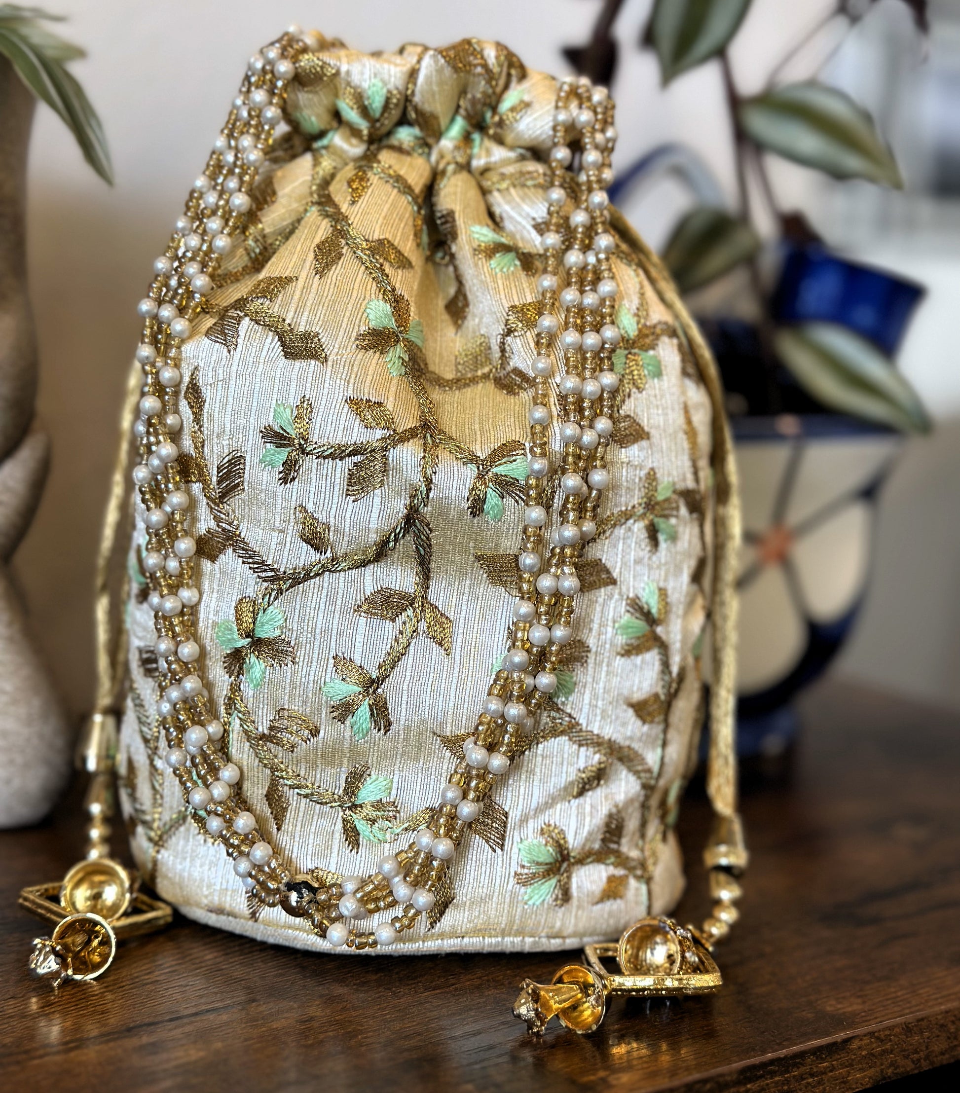 Silk Potli Drawstring Bucket Bag - Craft Bazaar
