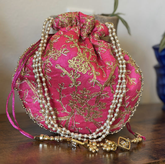 Indian Silk Potli Batwa Bag - Craft Bazaar