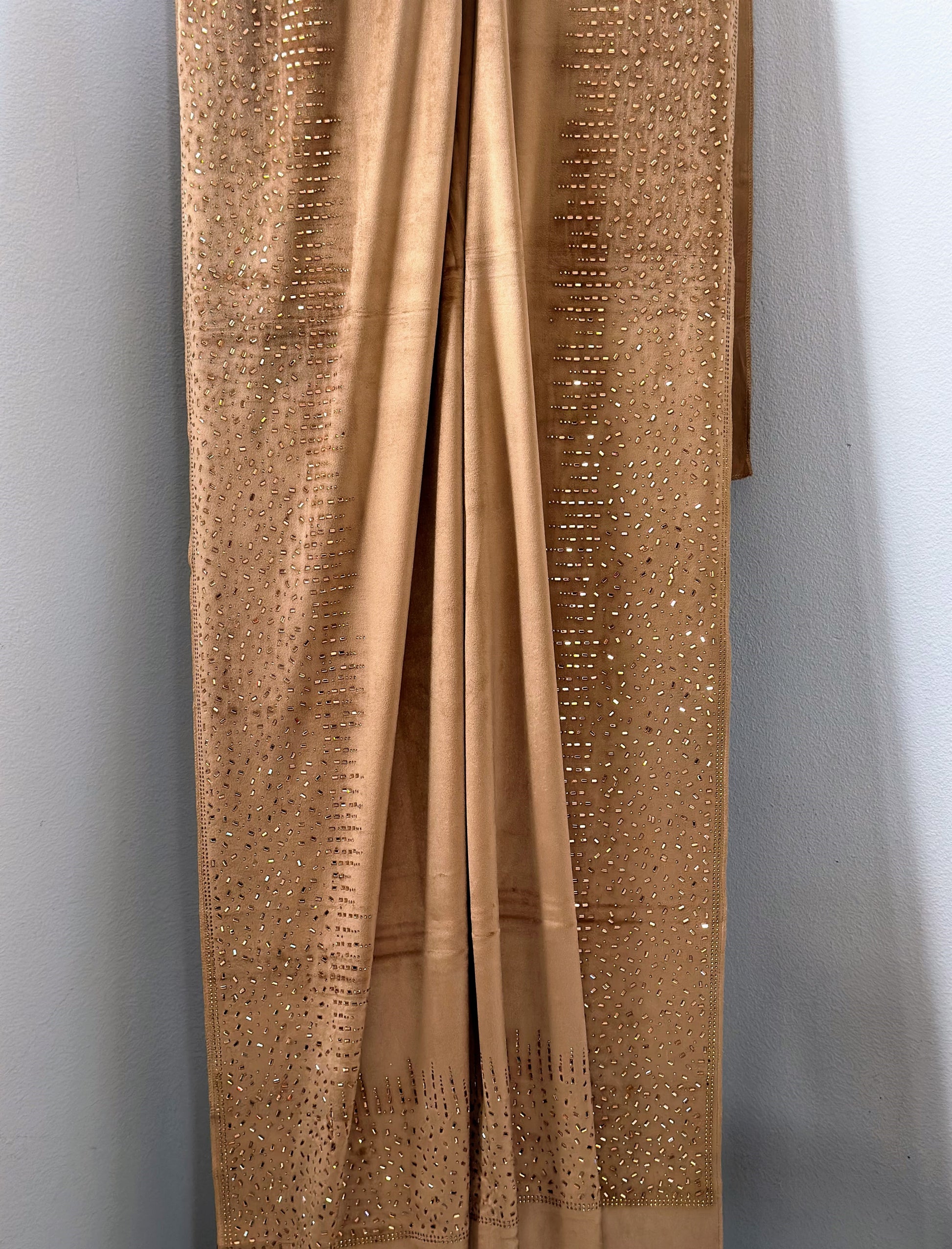 Luxurious Women Velvet Shawl [Gold Beige] - Craft Bazaar