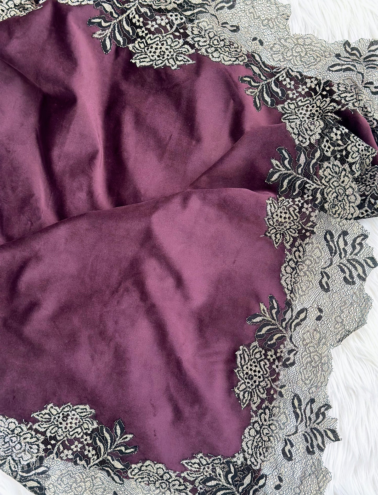 Luxurious Lace Velvet Shawl [Burgundy] - Craft Bazaar