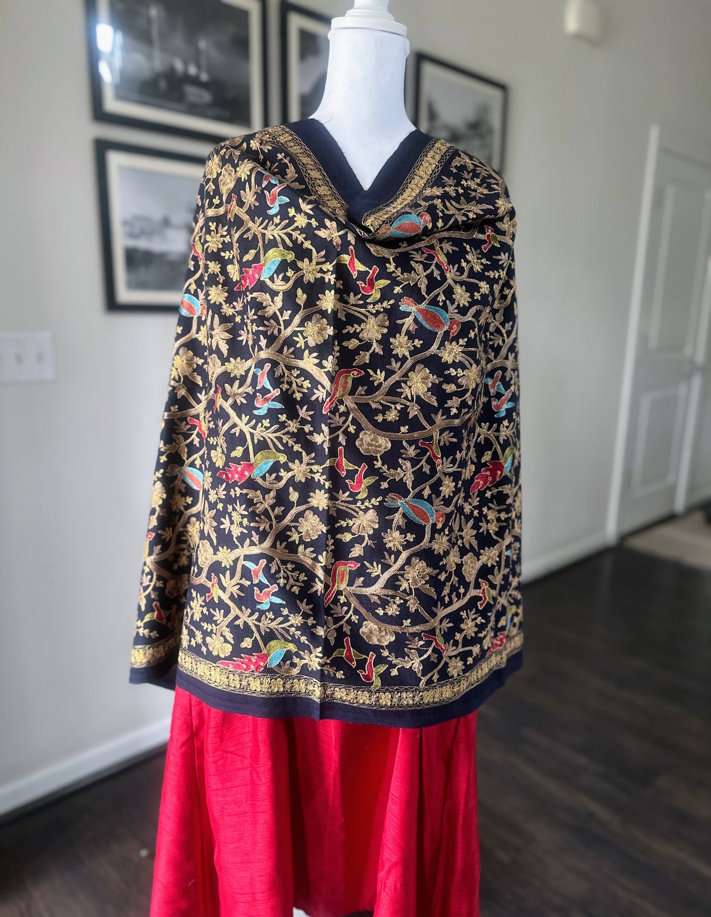 Luxury Pashmina Indian Wedding Scarf, Ethical Gift, Warm Winter Stole | Navy Scarf