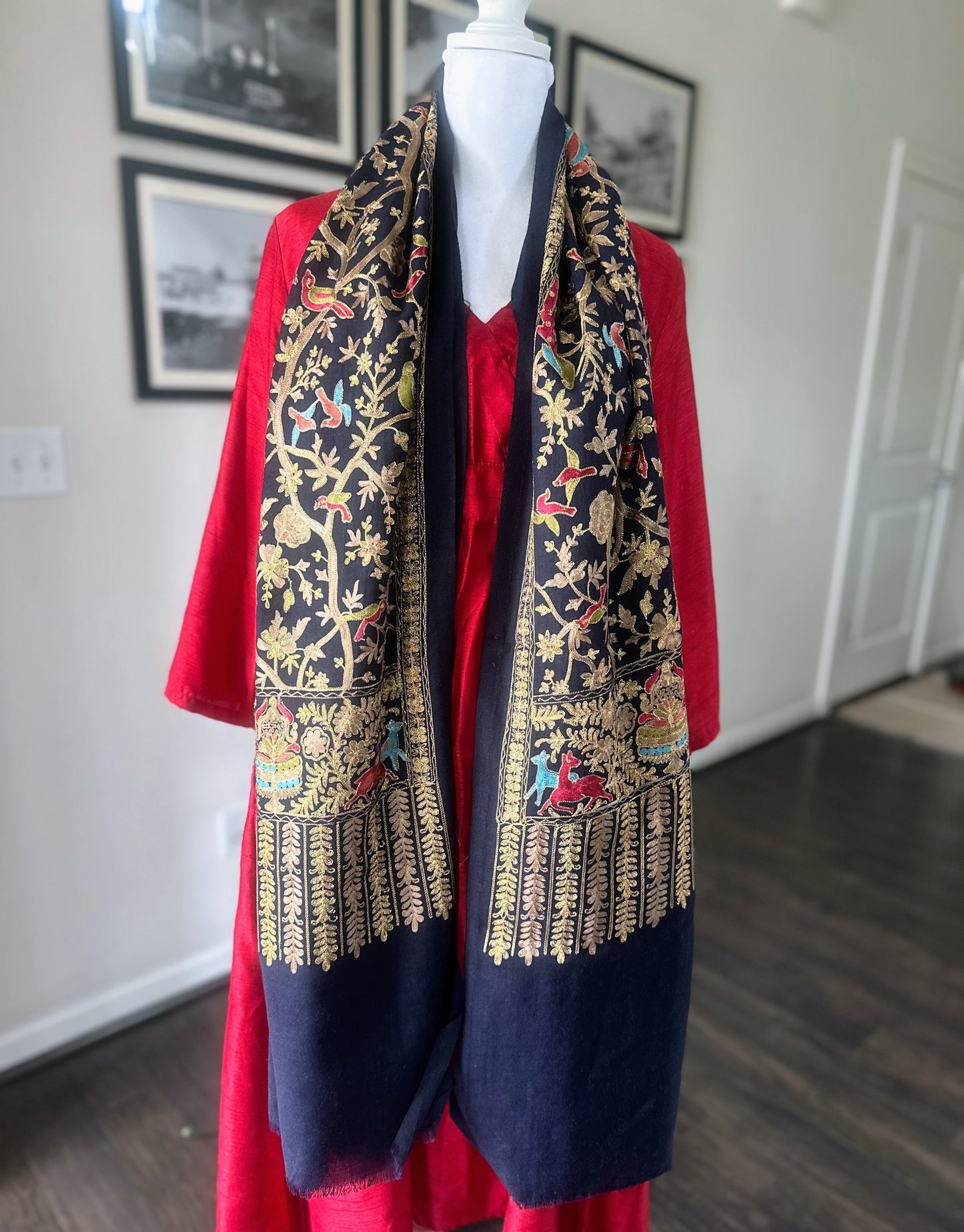 Luxury Pashmina Indian Wedding Scarf, Ethical Gift, Warm Winter Stole | Navy Scarf