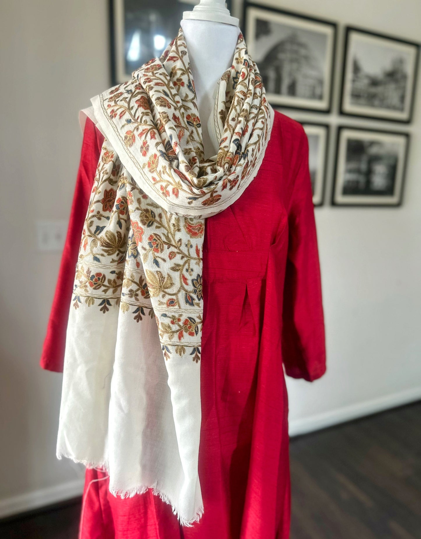 Luxury Pashmina Indian Wedding Scarf, Ethical Gift, Warm Winter Stole | White Scarf
