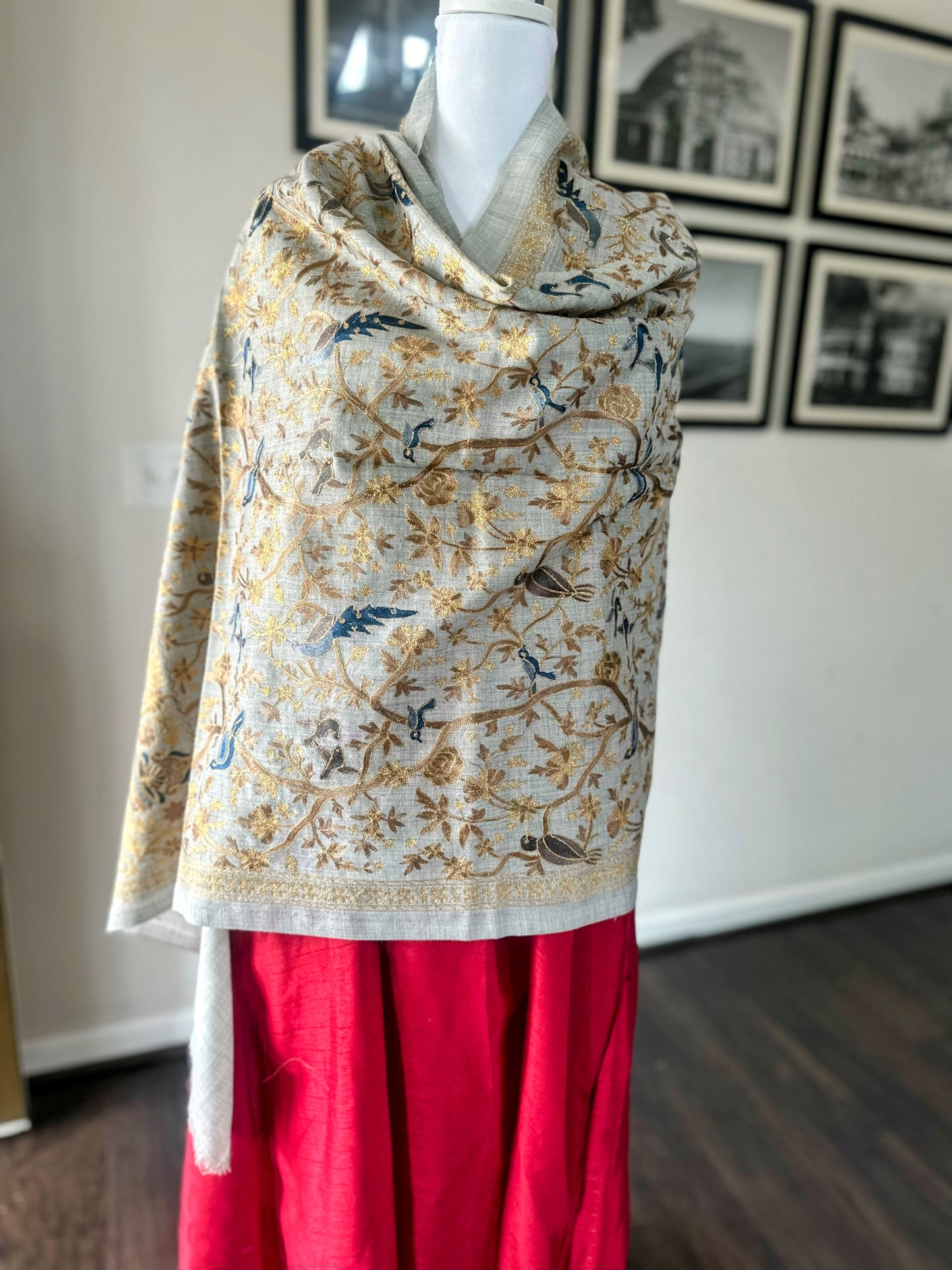 Luxury Pashmina Indian Wedding Scarf, Ethical Gift, Warm Winter Stole | Gray Scarf