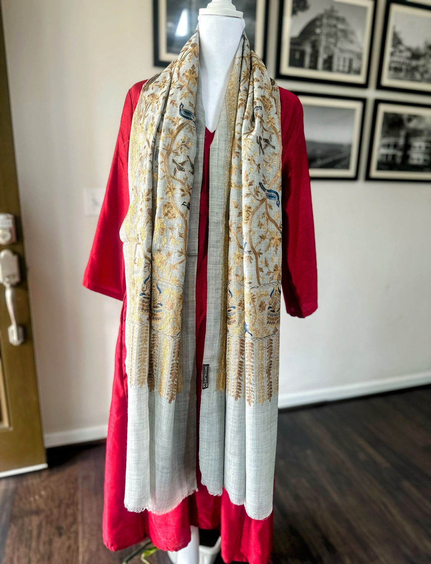 Luxury Pashmina Indian Wedding Scarf, Ethical Gift, Warm Winter Stole | Gray Scarf