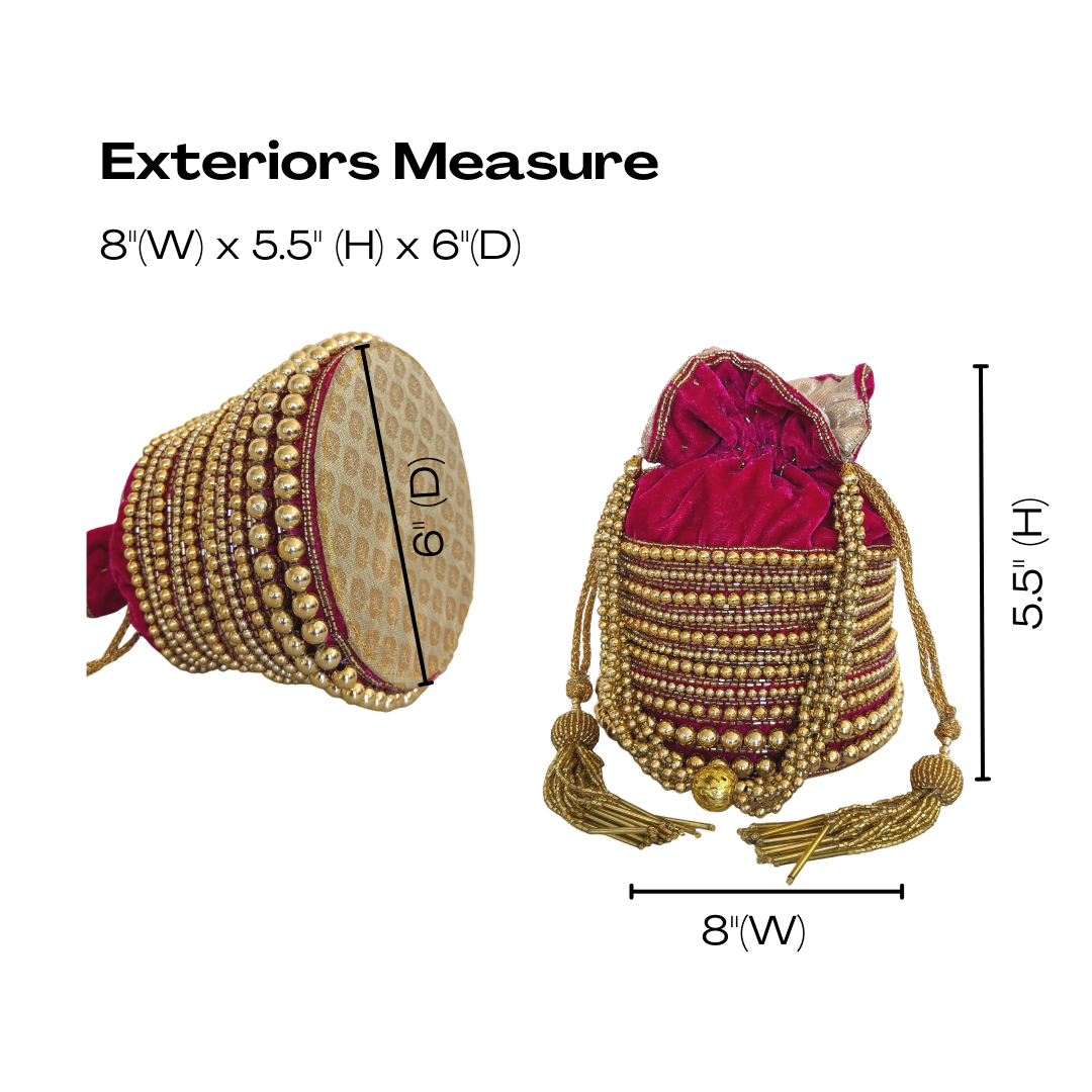 Embellished Velvet Indian Potli Bag With Gold Handle - Craft Bazaar