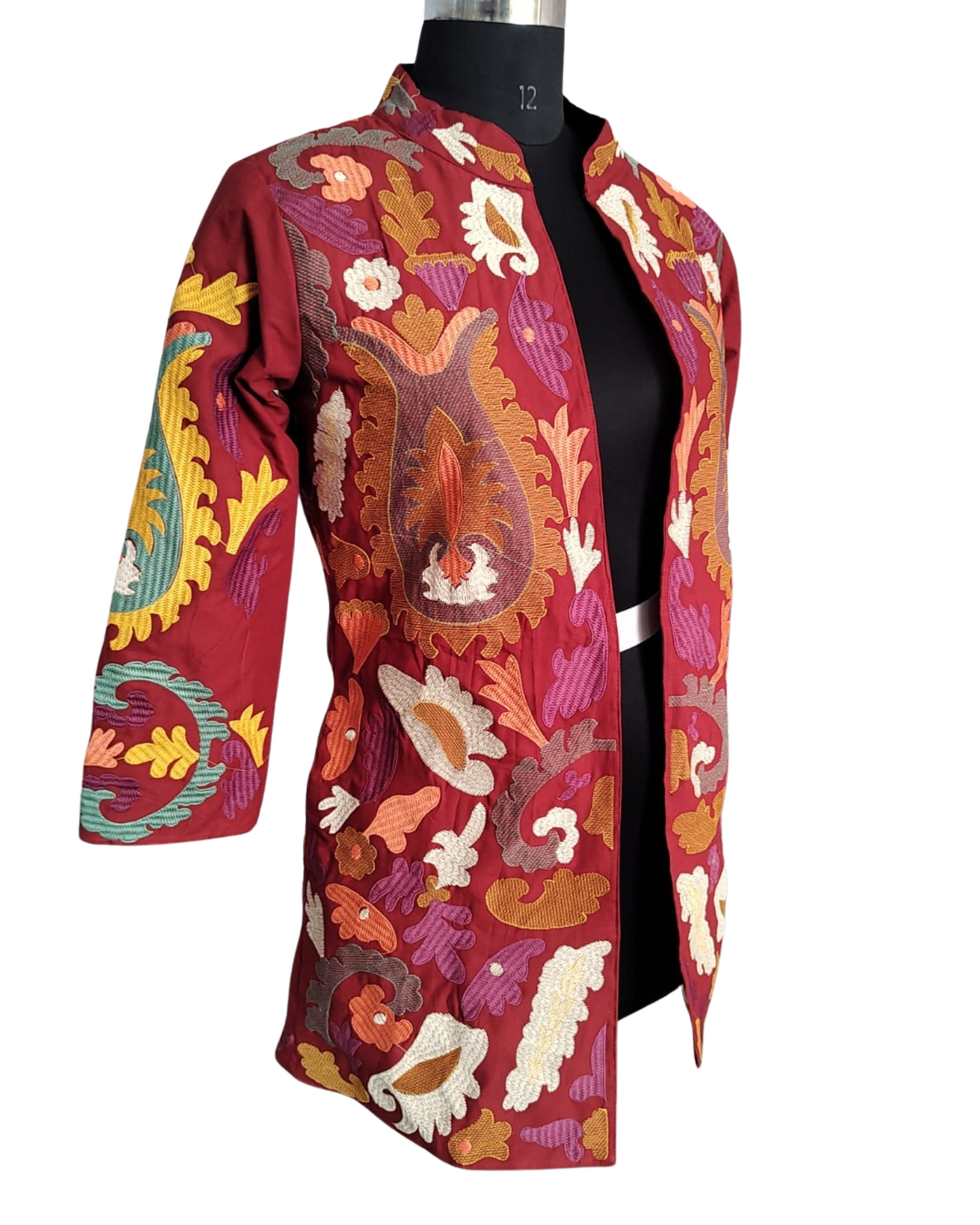 Maroon Cotton Long Coat, Full Sleeves Jackets for Women