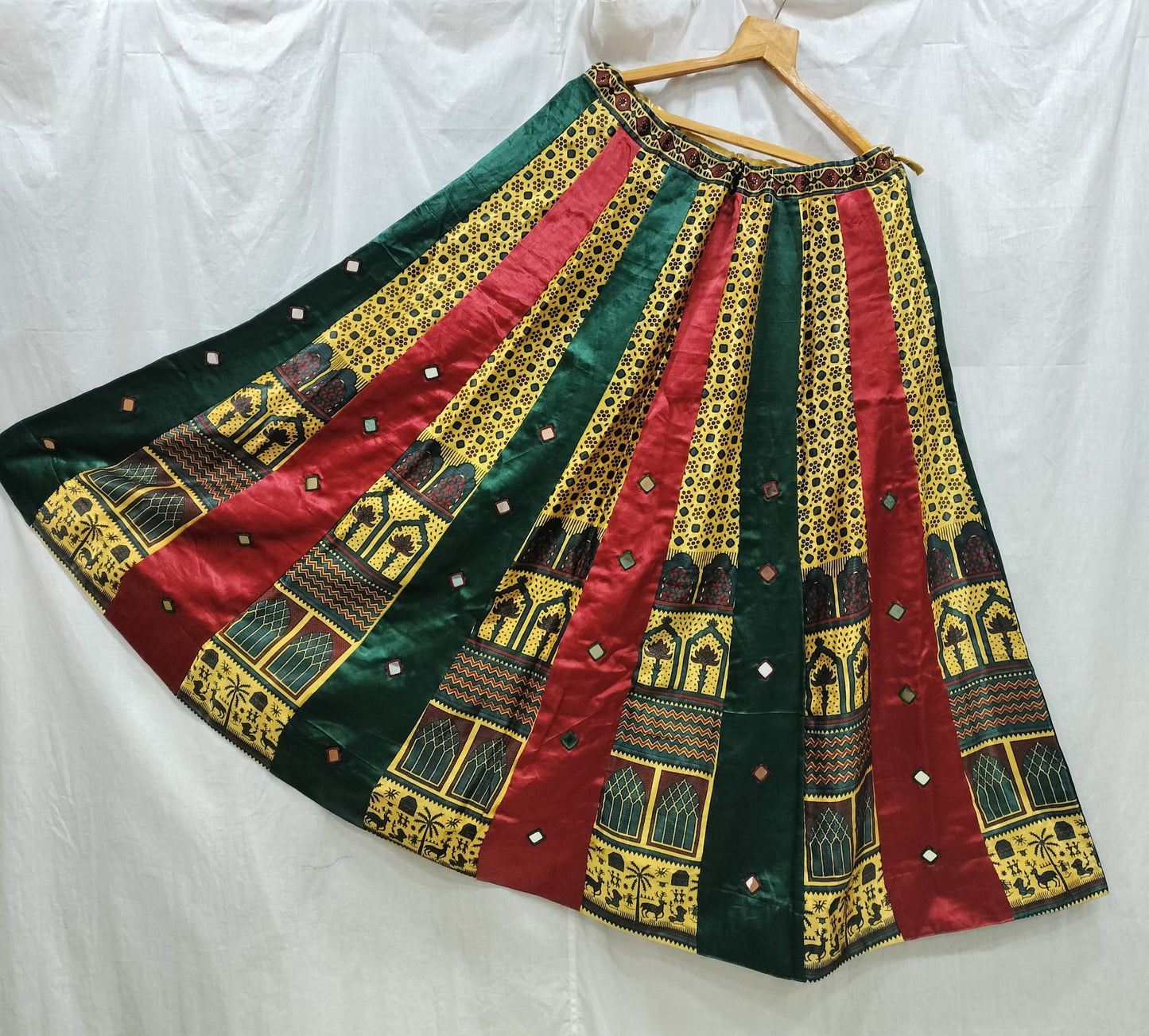 Indian Mirror Work Silk Lehenga Skirt