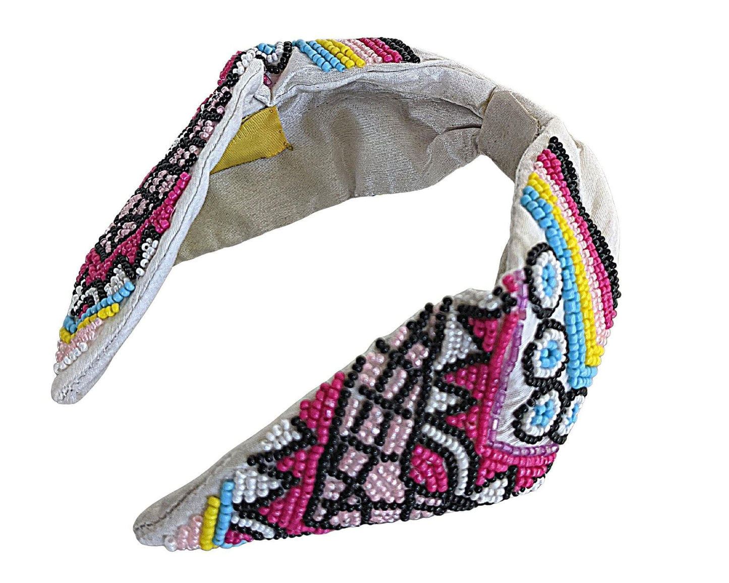 Colorful-Beaded-Silk-Headband-[White]-3