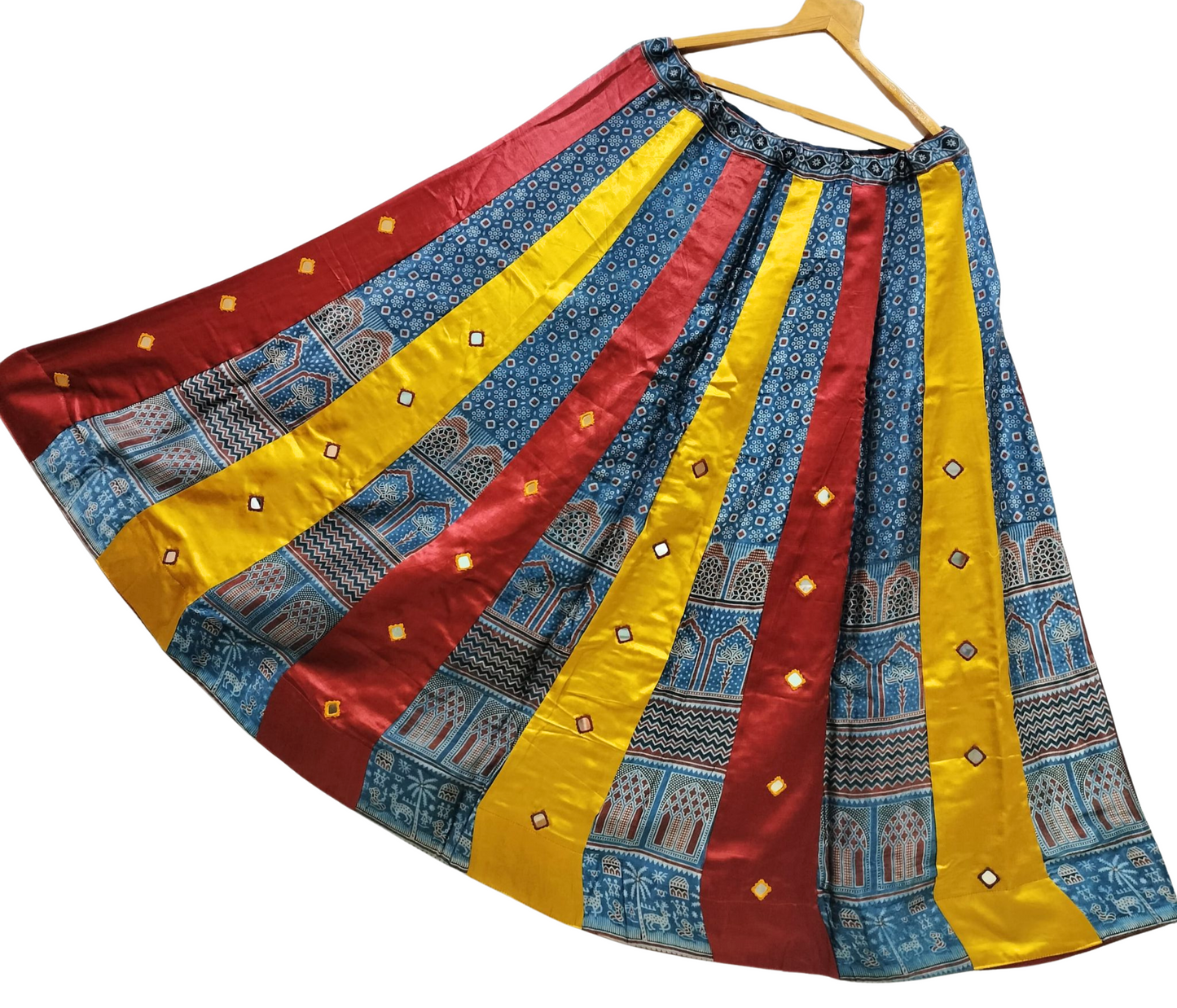 Indian Mirror Work Silk Lehenga Skirt