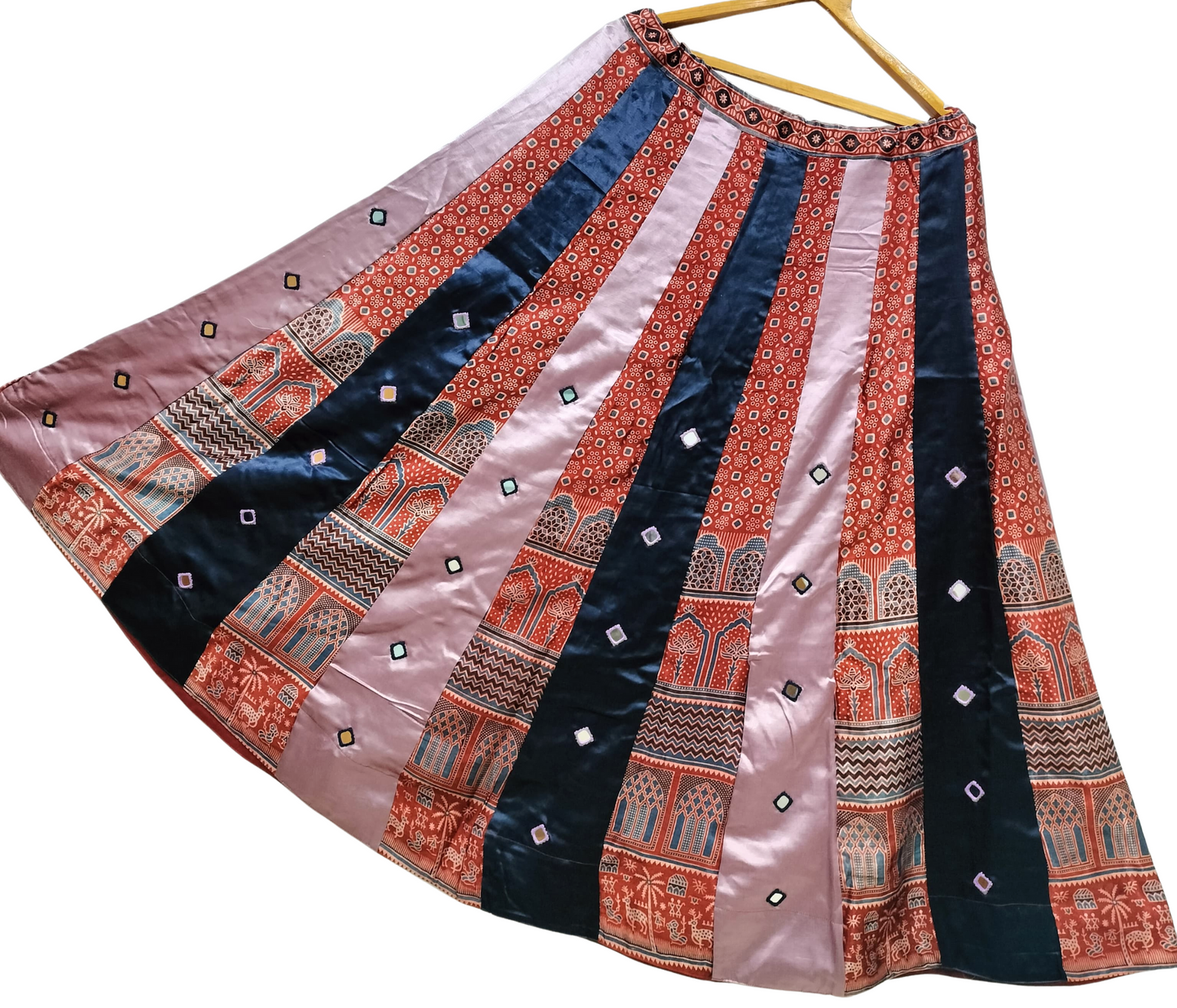 Indian Mirror Work Silk Lehenga Skirt