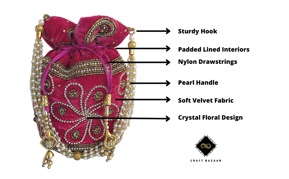 Velvet Drawstring Bucket Potli Bag - Craft Bazaar