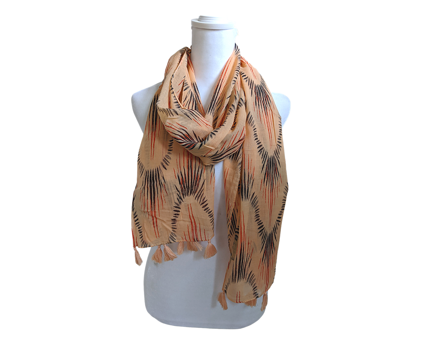 Peach Ikat Cotton Scarf | Peach Tassels - Craft Bazaar