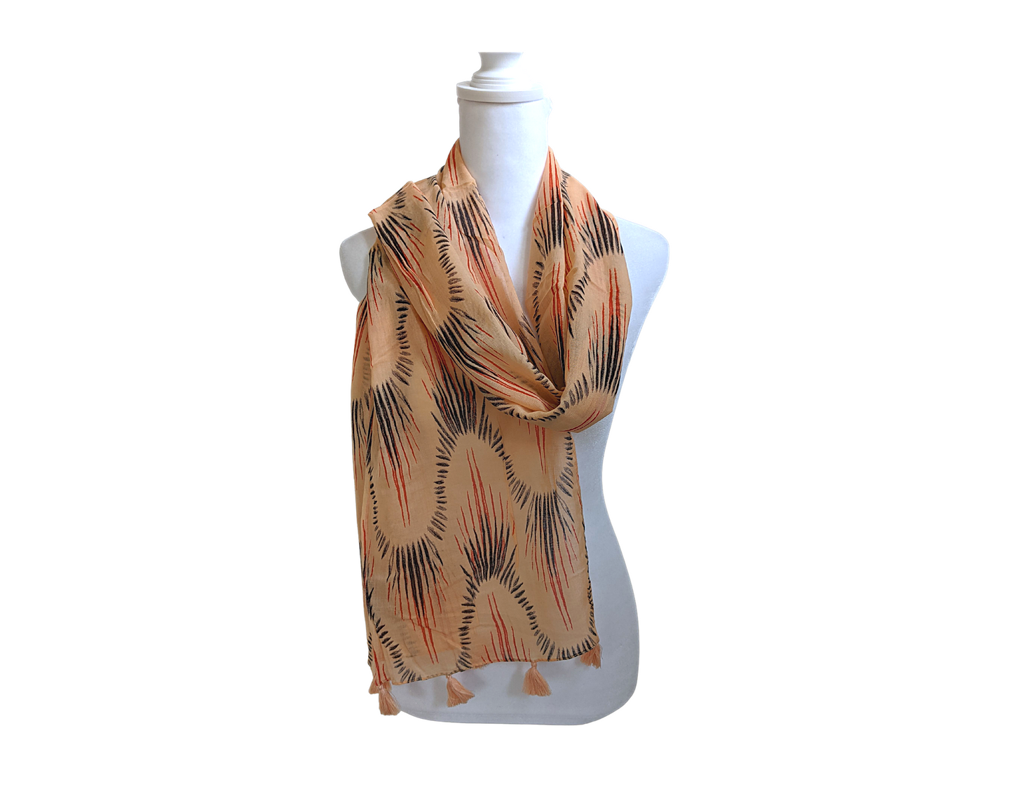 Peach Ikat Cotton Scarf | Peach Tassels - Craft Bazaar