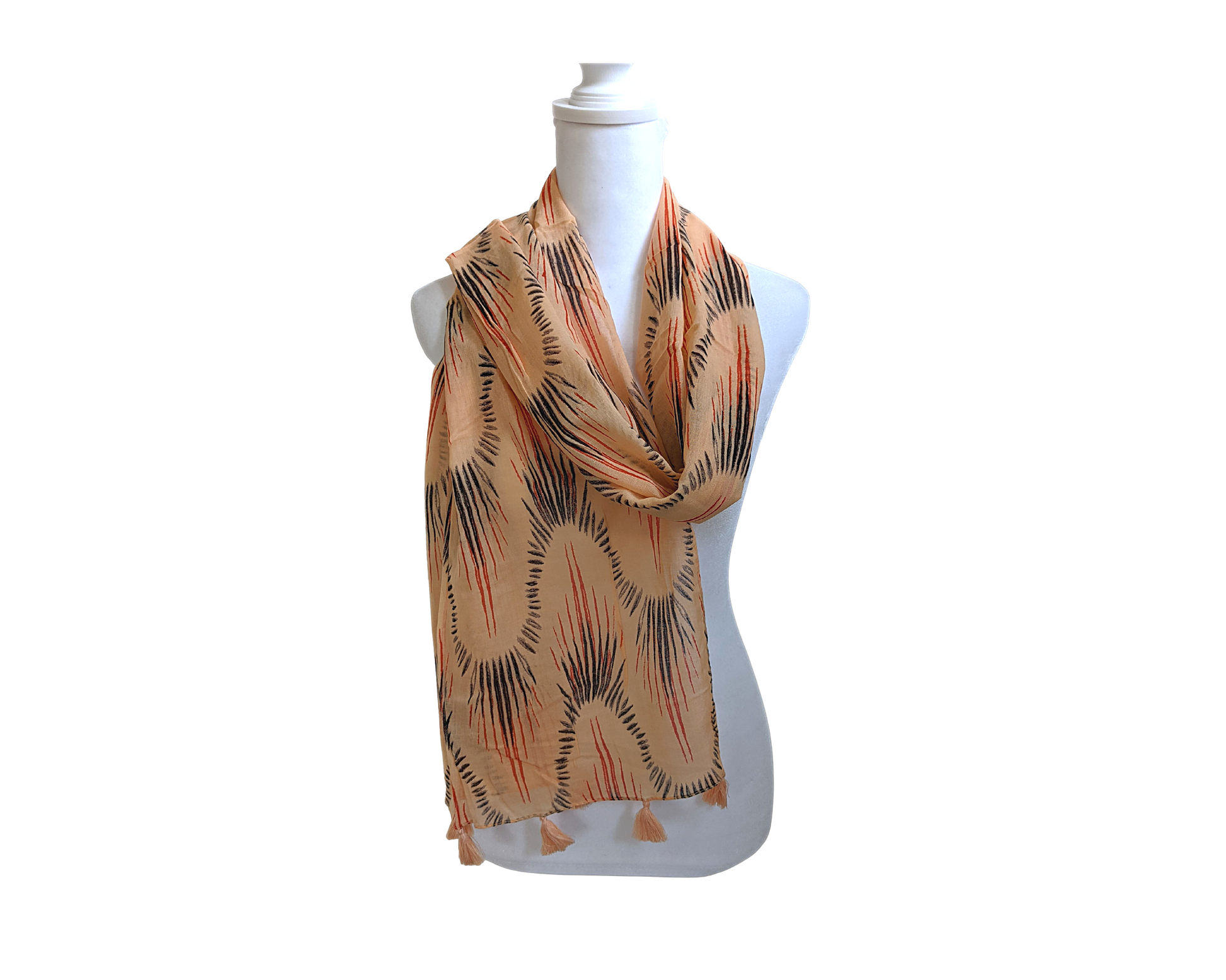 Peach Ikat Cotton Scarf | Peach Tassels - Craft Bazaar