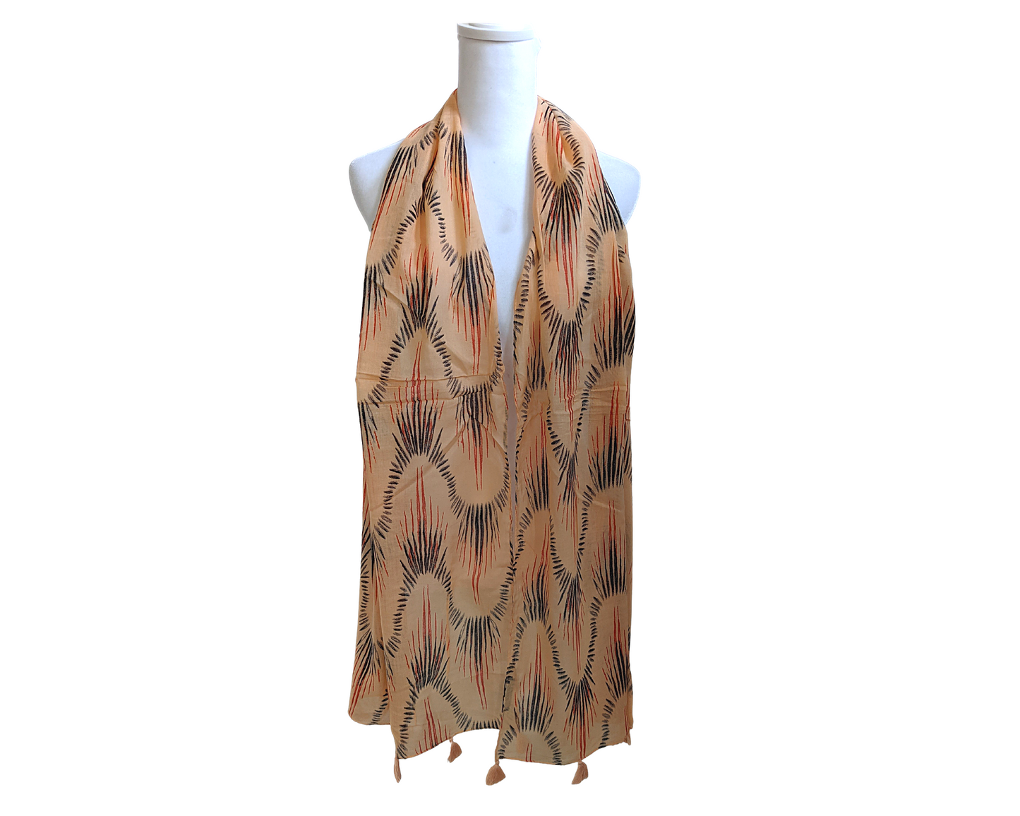 Peach Ikat Cotton Scarf | Peach Tassels - Craft Bazaar