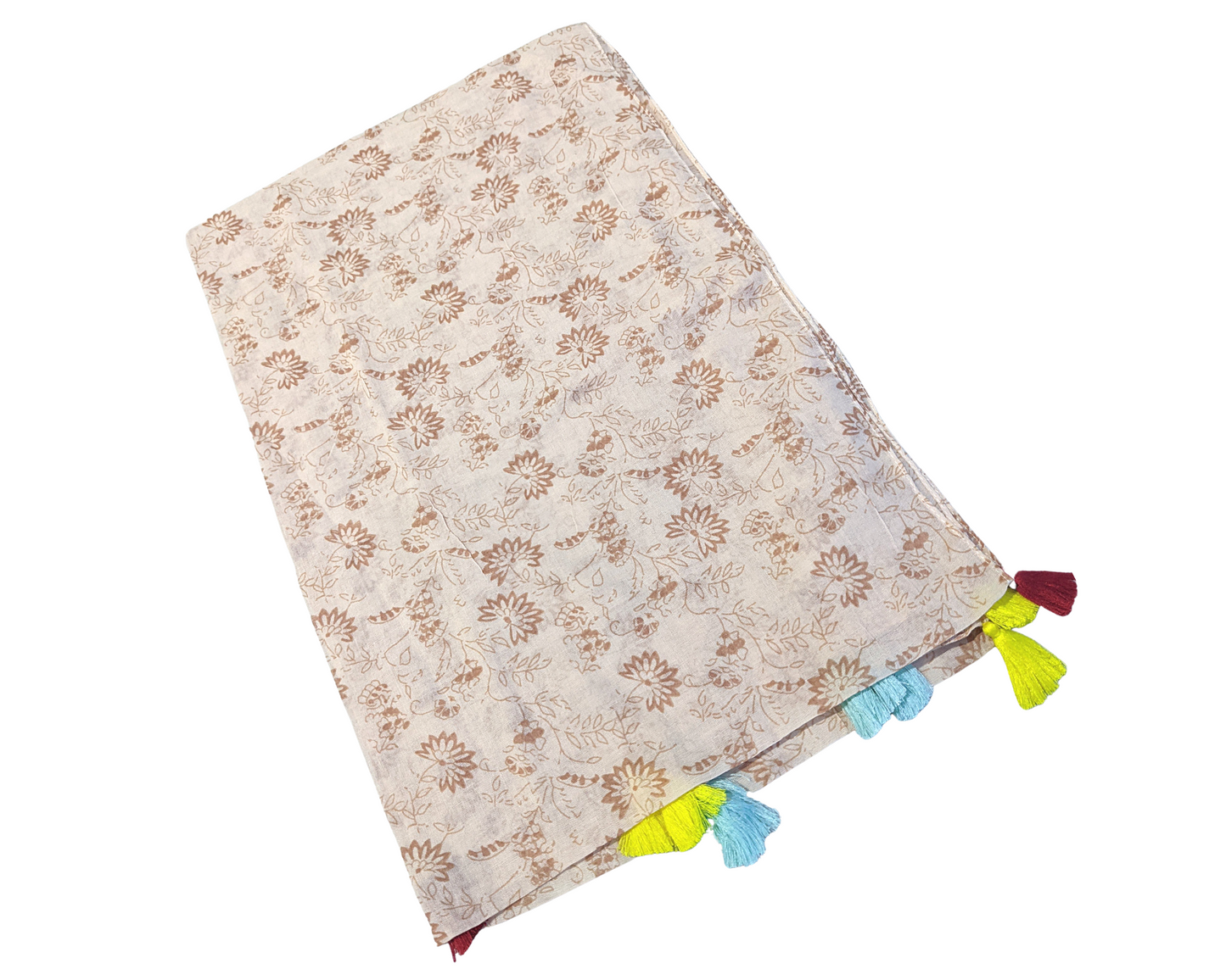 Peach & Brown Cotton Scarf | Colorful Tassels - Craft Bazaar