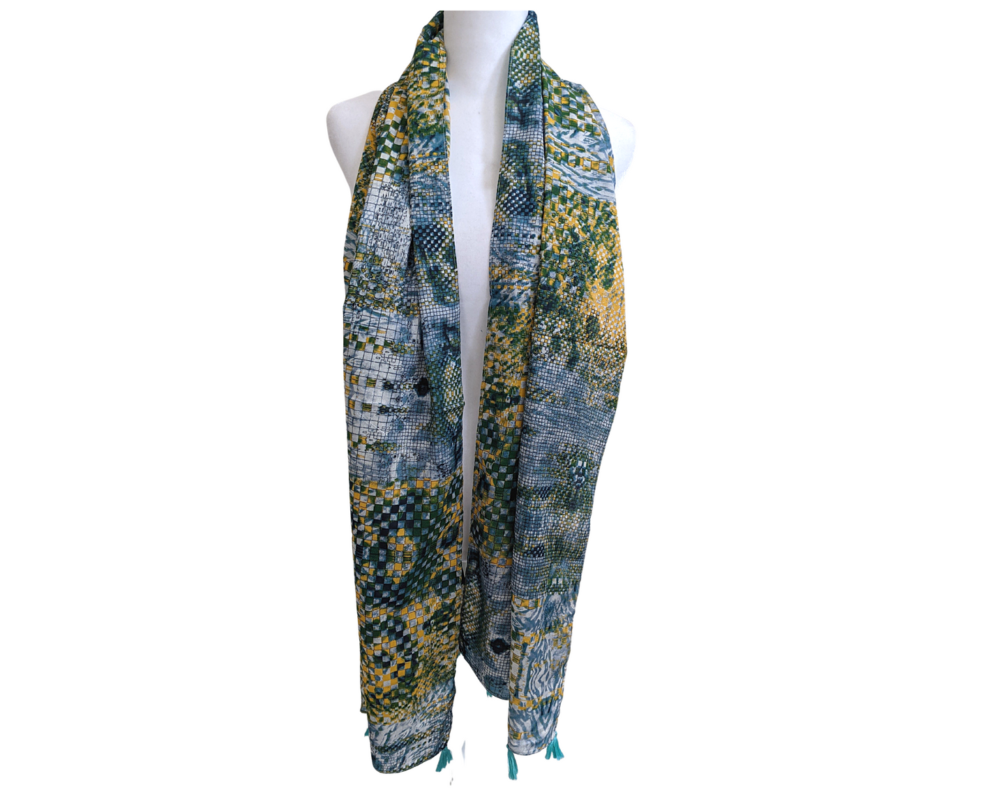 Turquoise Cotton Scarf | Turquoise Tassels - Craft Bazaar