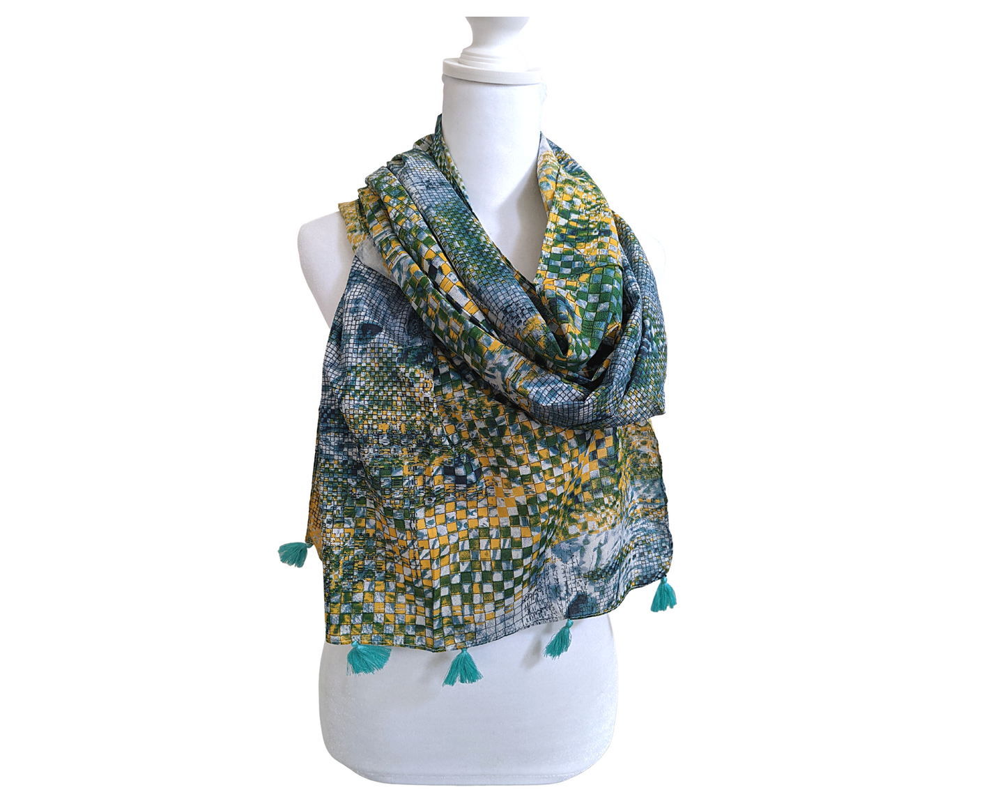 Turquoise Cotton Scarf | Turquoise Tassels - Craft Bazaar
