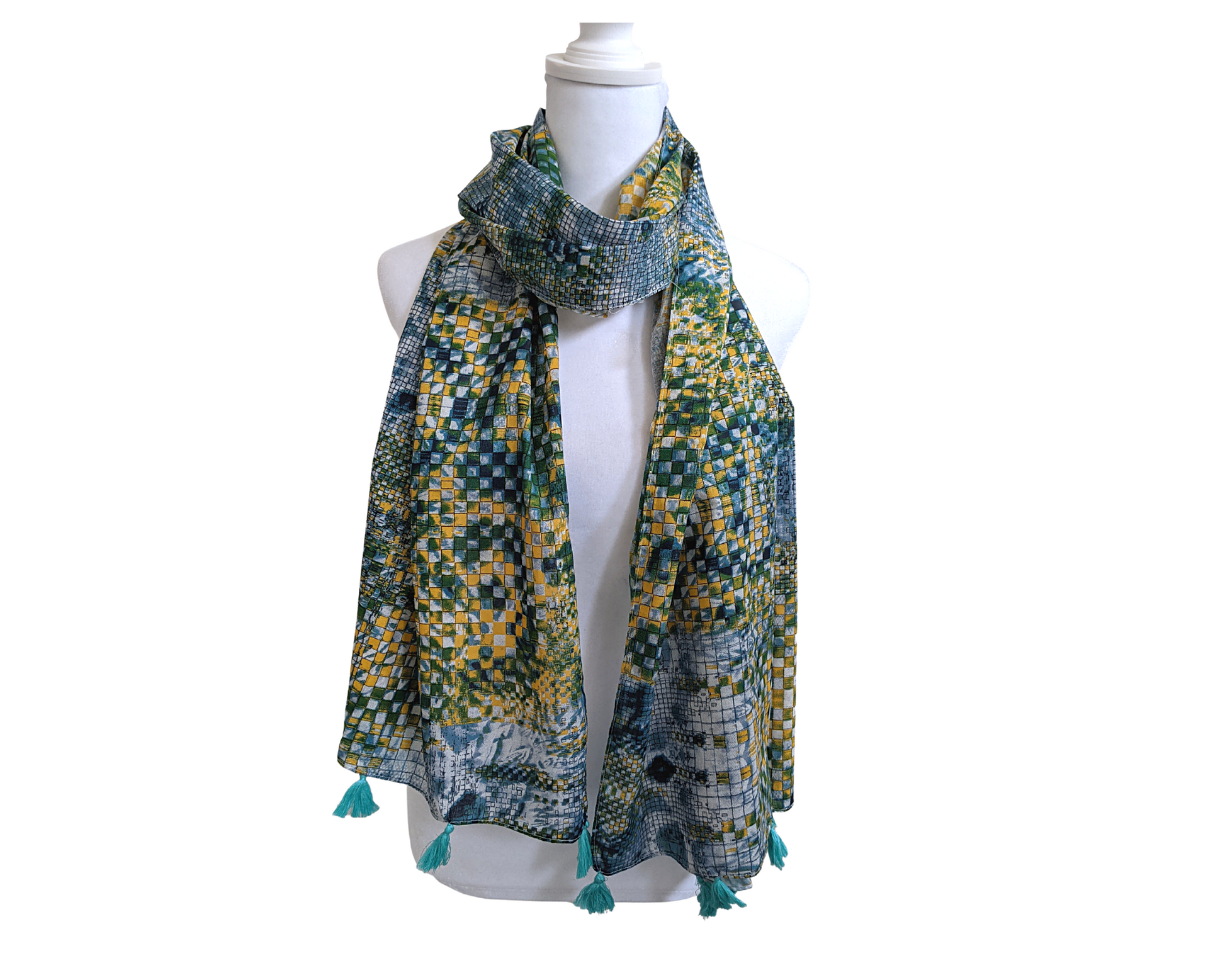 Turquoise Cotton Scarf | Turquoise Tassels - Craft Bazaar