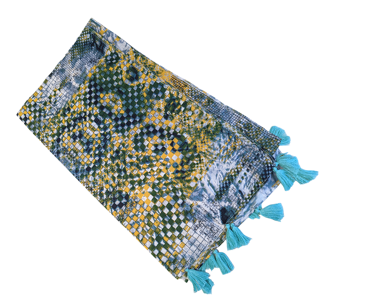 Turquoise Cotton Scarf | Turquoise Tassels - Craft Bazaar