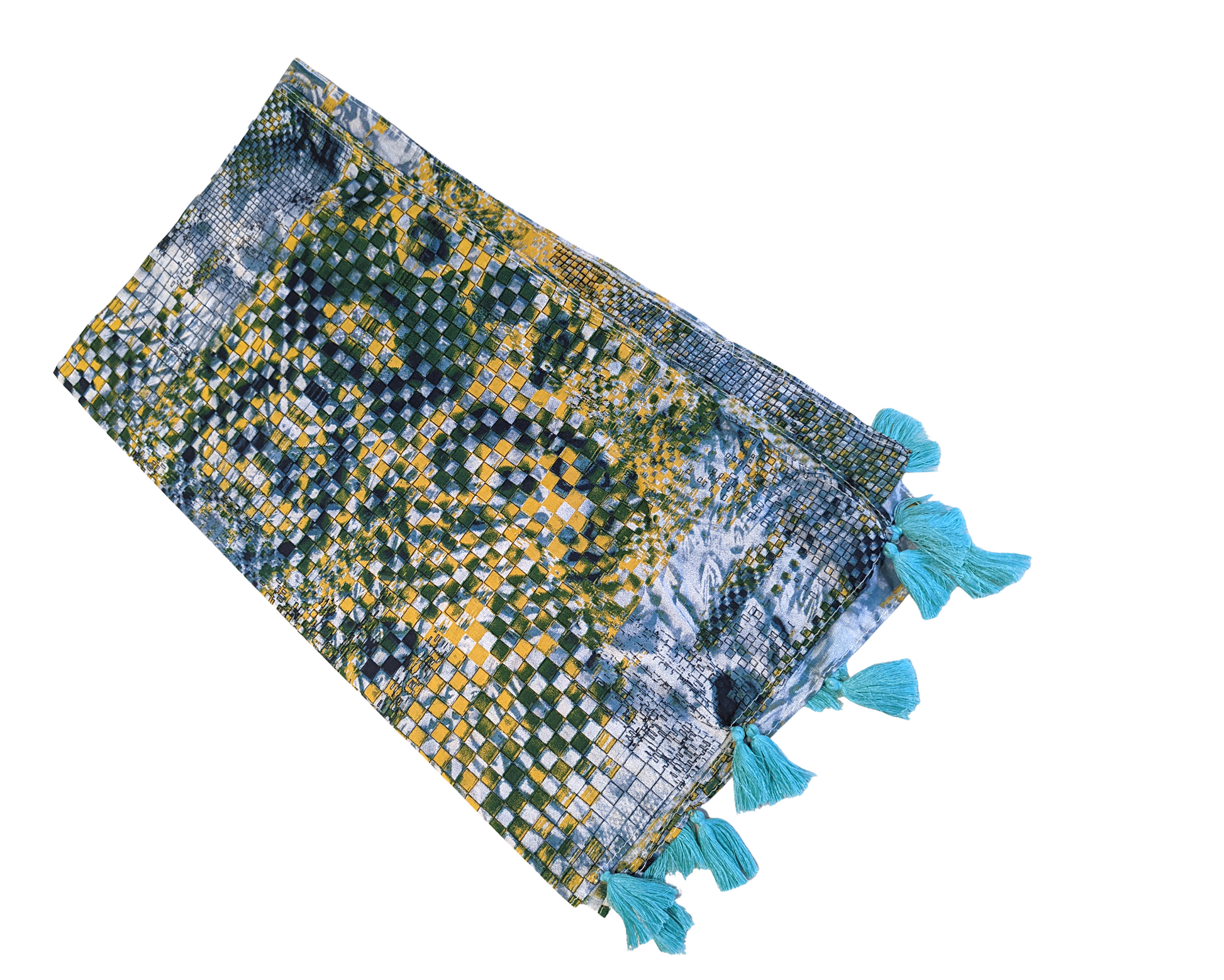 Turquoise Cotton Scarf | Turquoise Tassels - Craft Bazaar