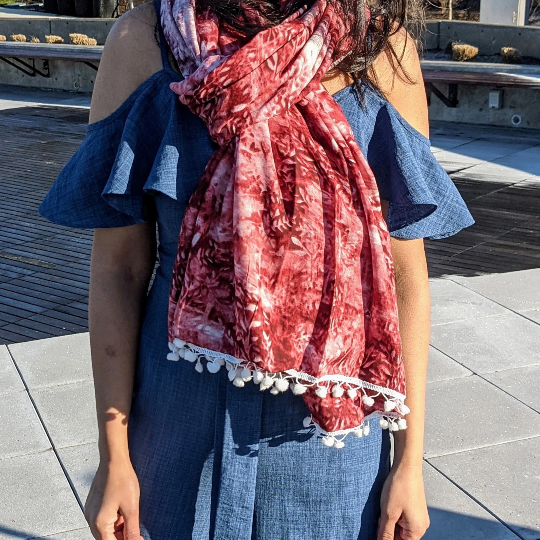 Tye Dye Women Scarf With Pom Pom Lace - Craft Bazaar