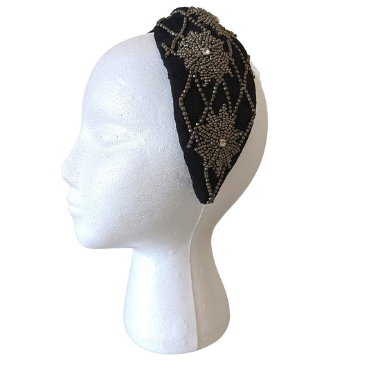 Silk Beaded Flower Headband [Black] - Craft Bazaar