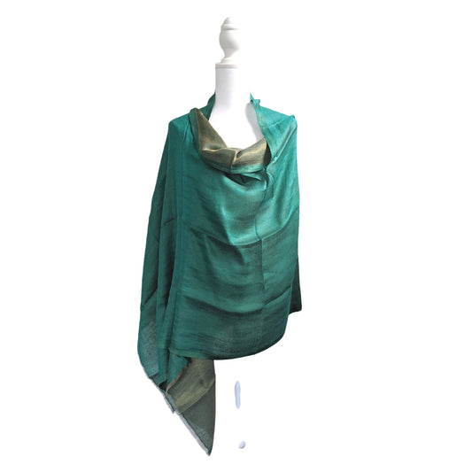 Reversible Pashmina / Cashmere Zari Scarf [Green] - Craft Bazaar