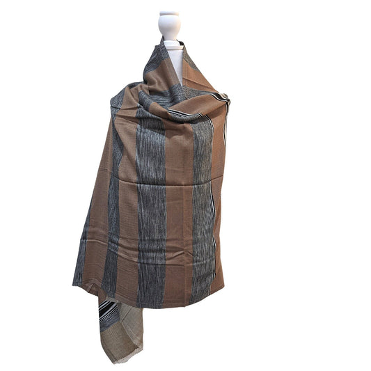 Pashmina / Cashmere Ikat Stripes Scarf [Brown] - Craft Bazaar