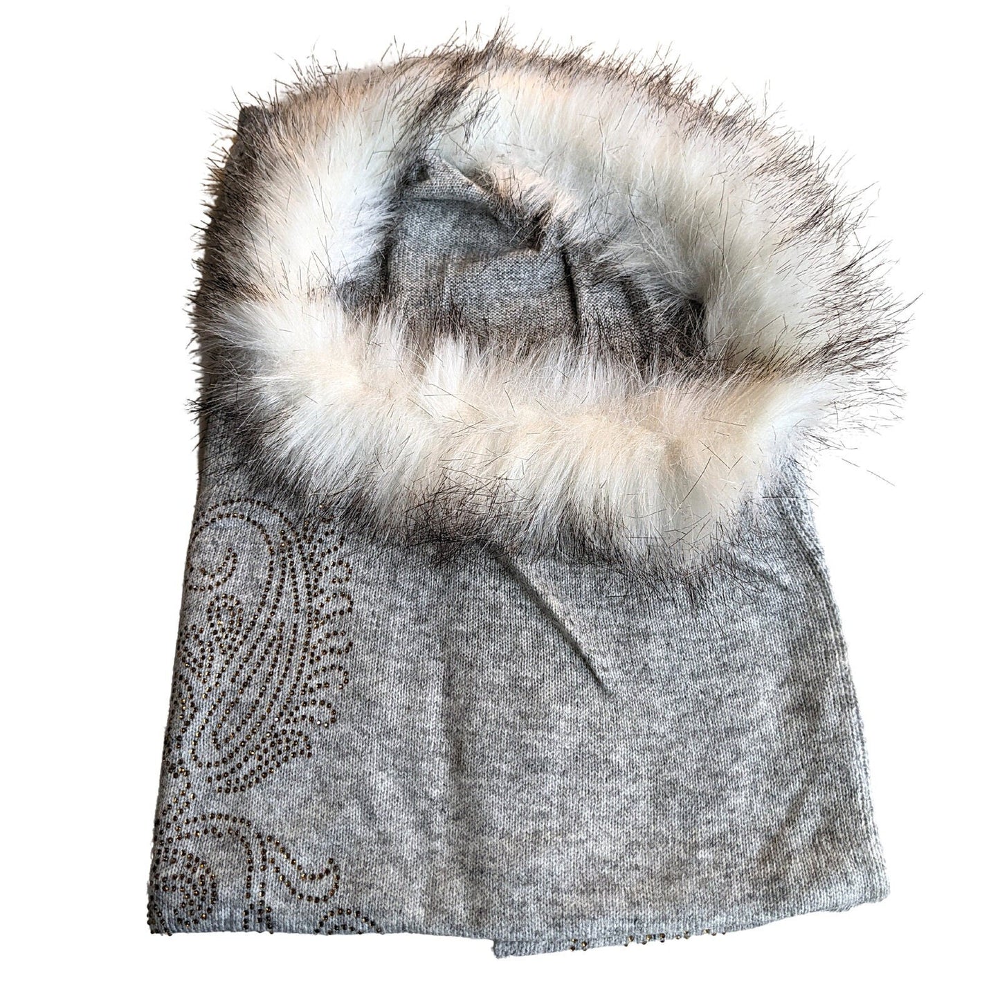 Crystal-Studded-Pure-Wool-Fur-Poncho-[Gray]-3