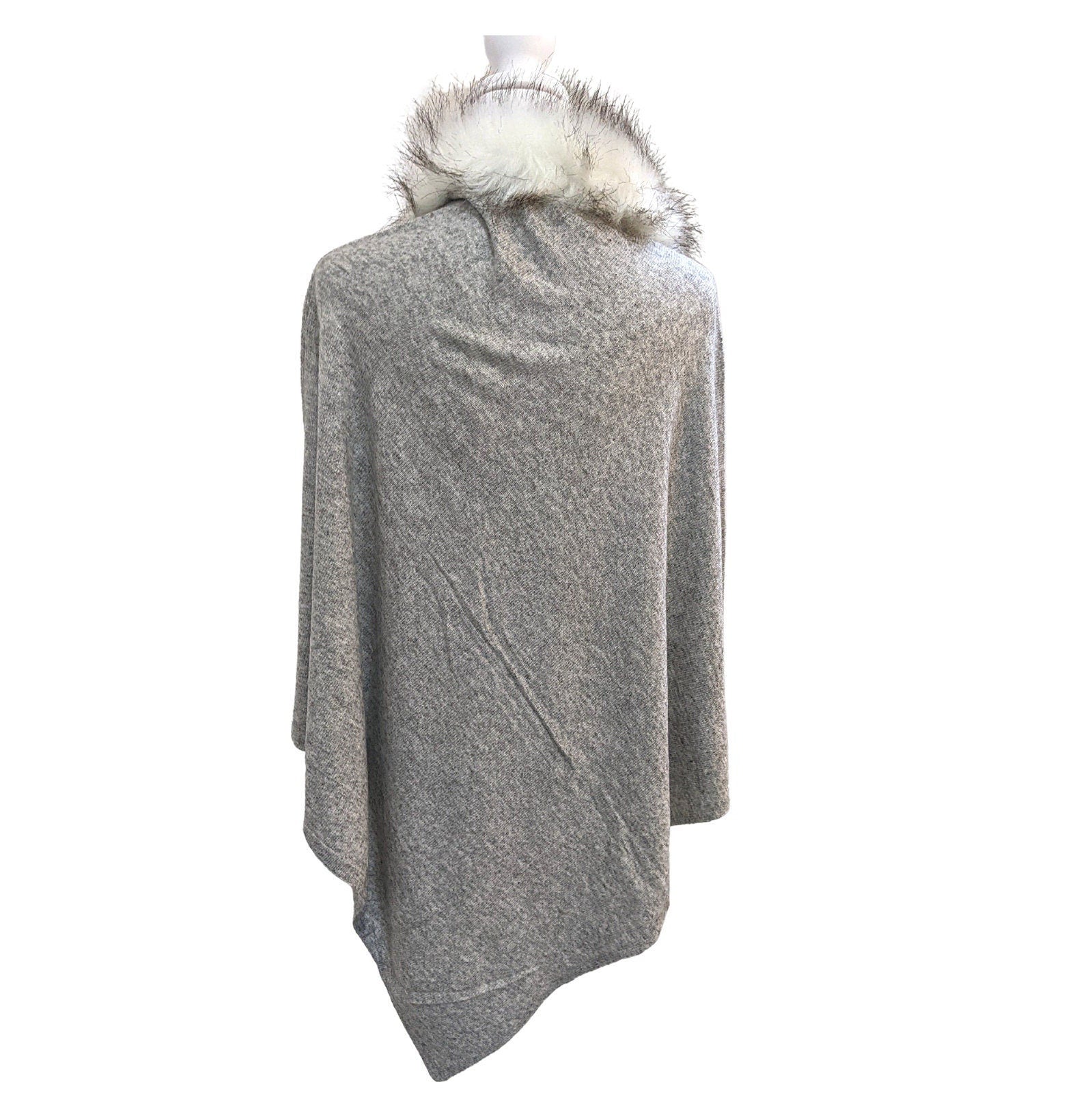 Crystal-Studded-Pure-Wool-Fur-Poncho-[Gray]-2