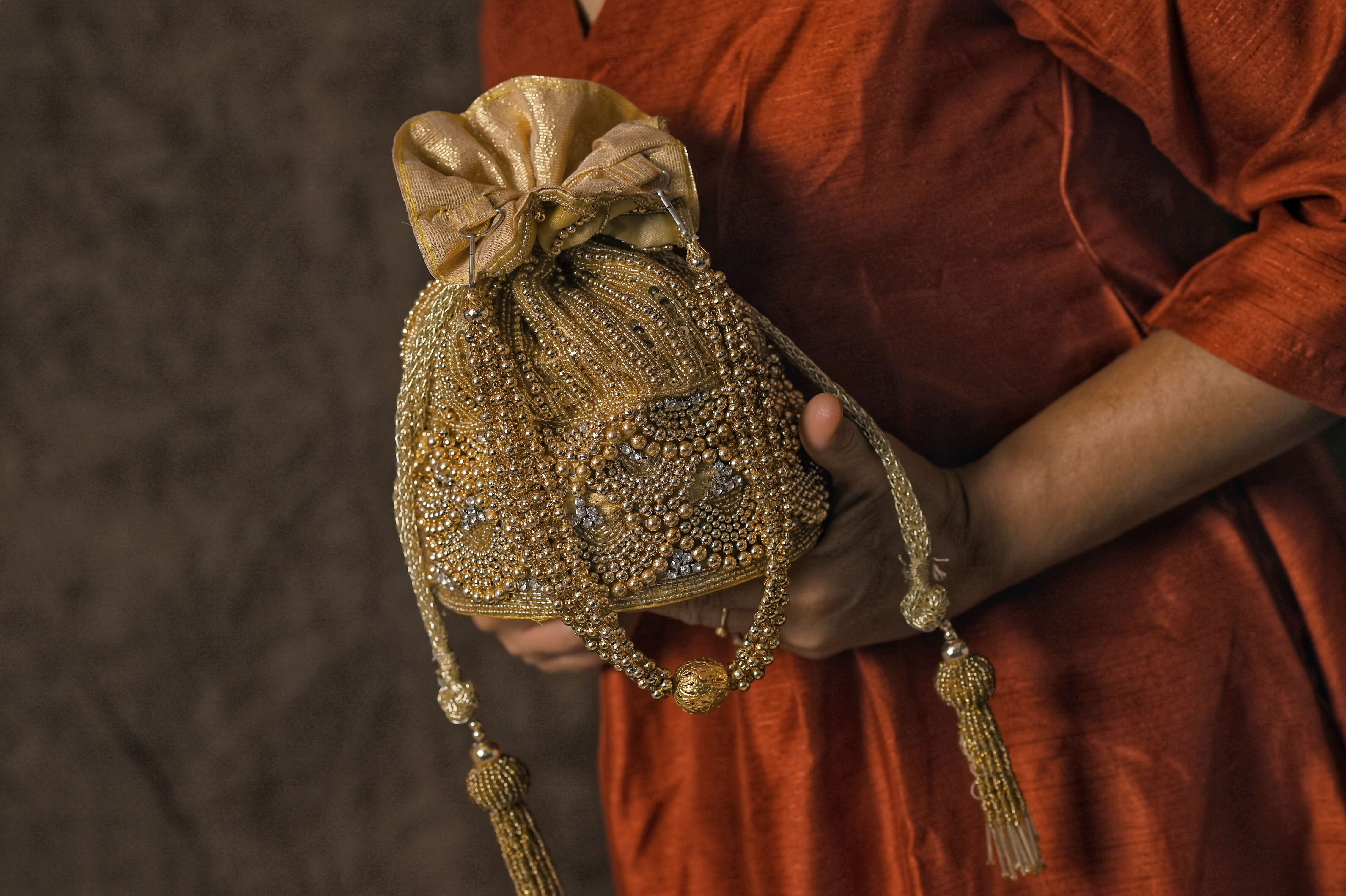 Golden Bridal Potli Bag Designer Heavy Beaded Embroidered Handmade Purse  Indian Handbag Engagement Gifts Bridesmaid Gifts Anniversary Gifts - Etsy  Sweden