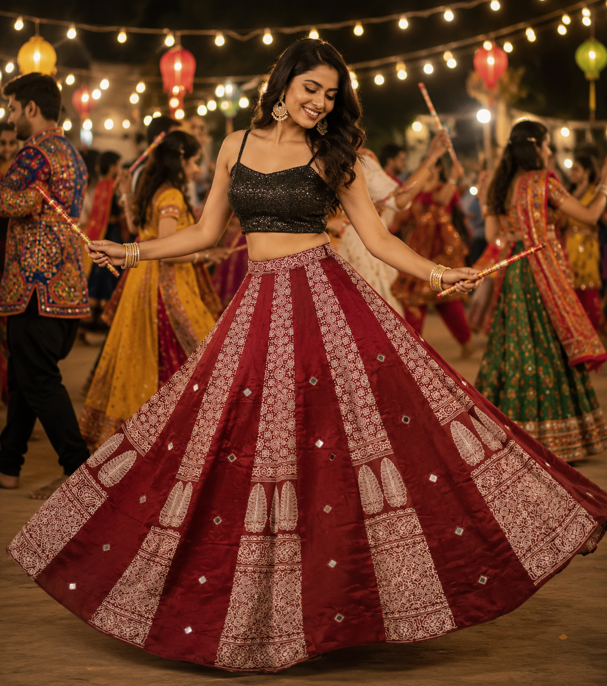 Indian Mirror Work Silk Lehenga Skirt
