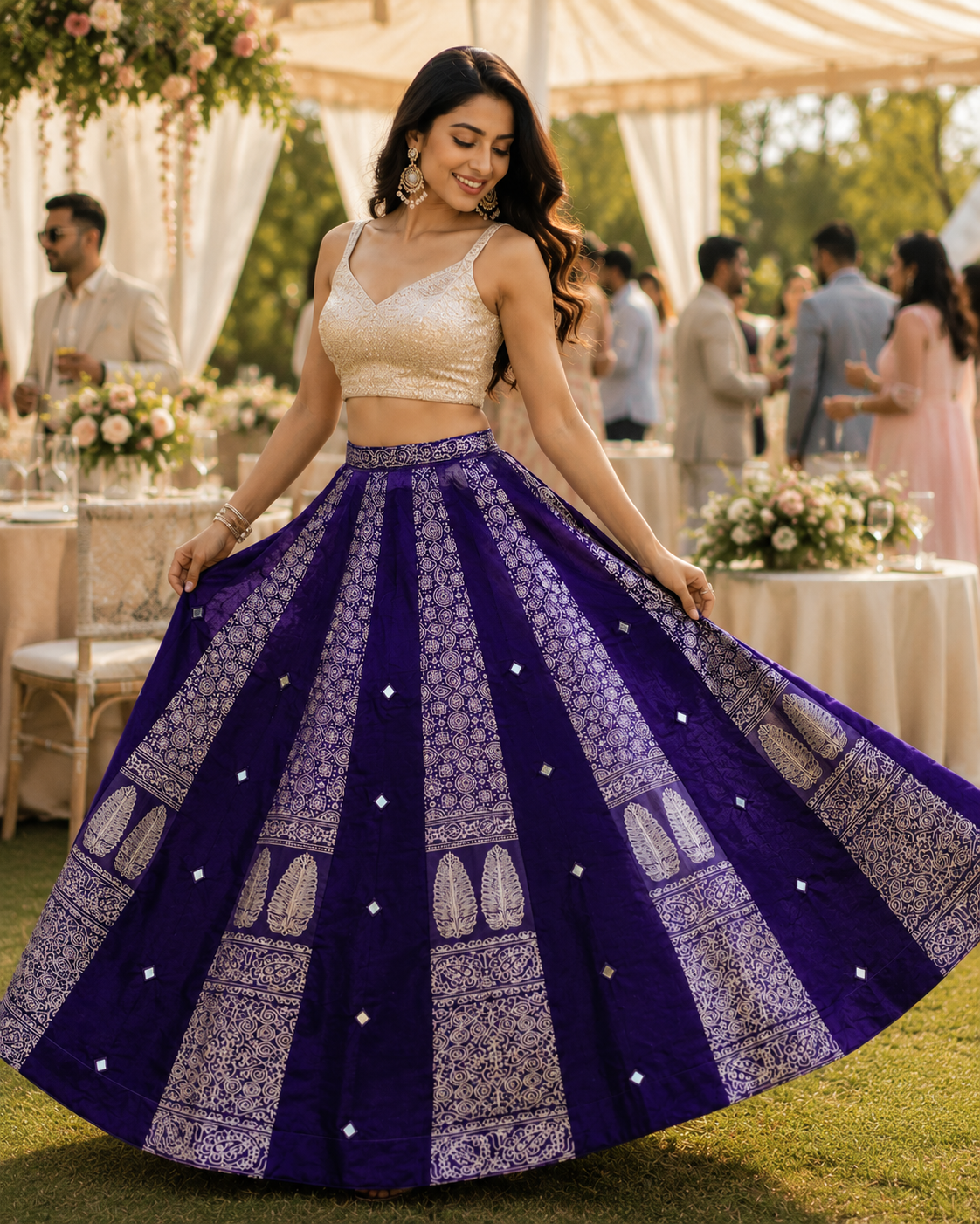Indian Mirror Work Silk Lehenga Skirt